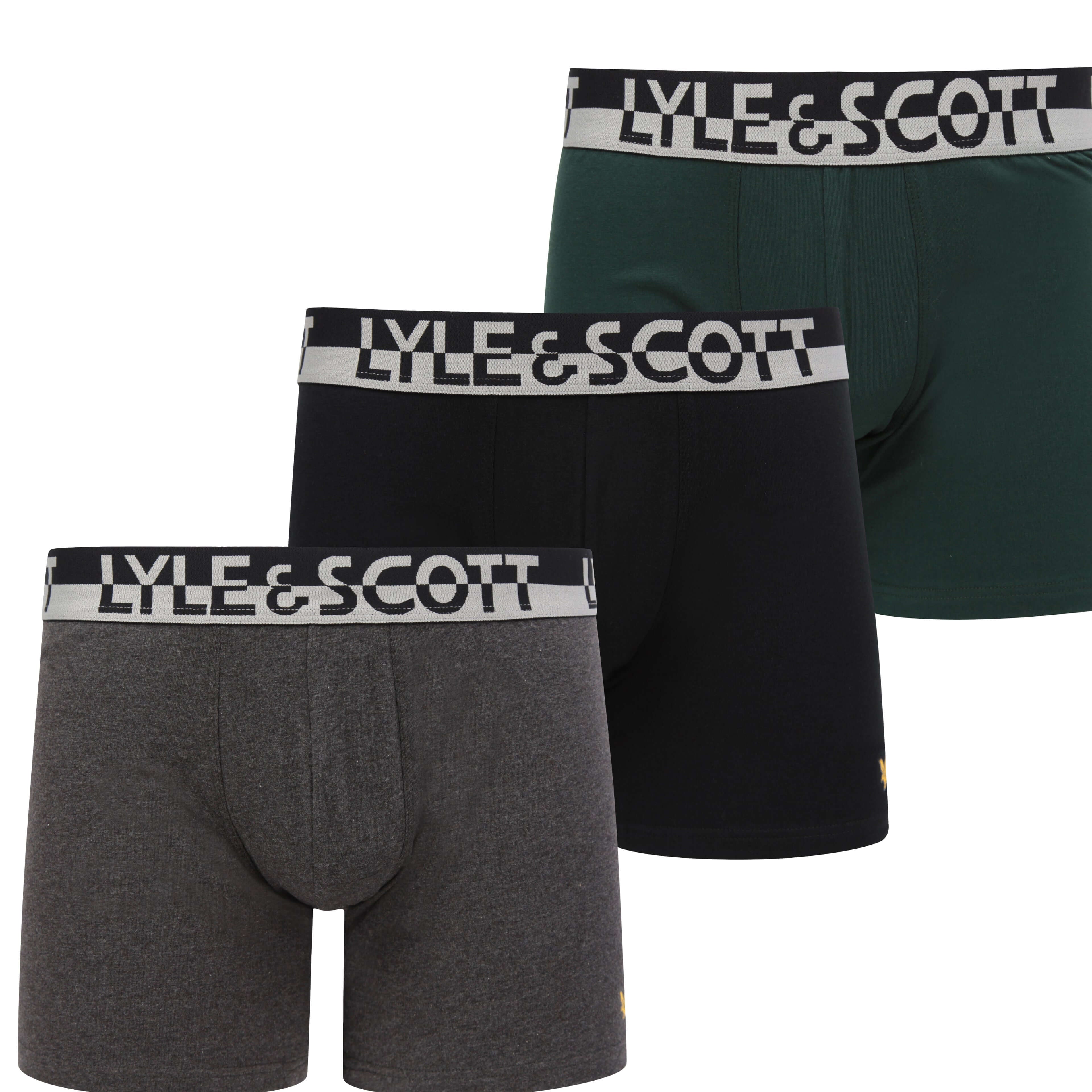 Lyle & Scott 3 Pack Men's Ashton Trunks - Dark Grey/Pine Grove/Black
