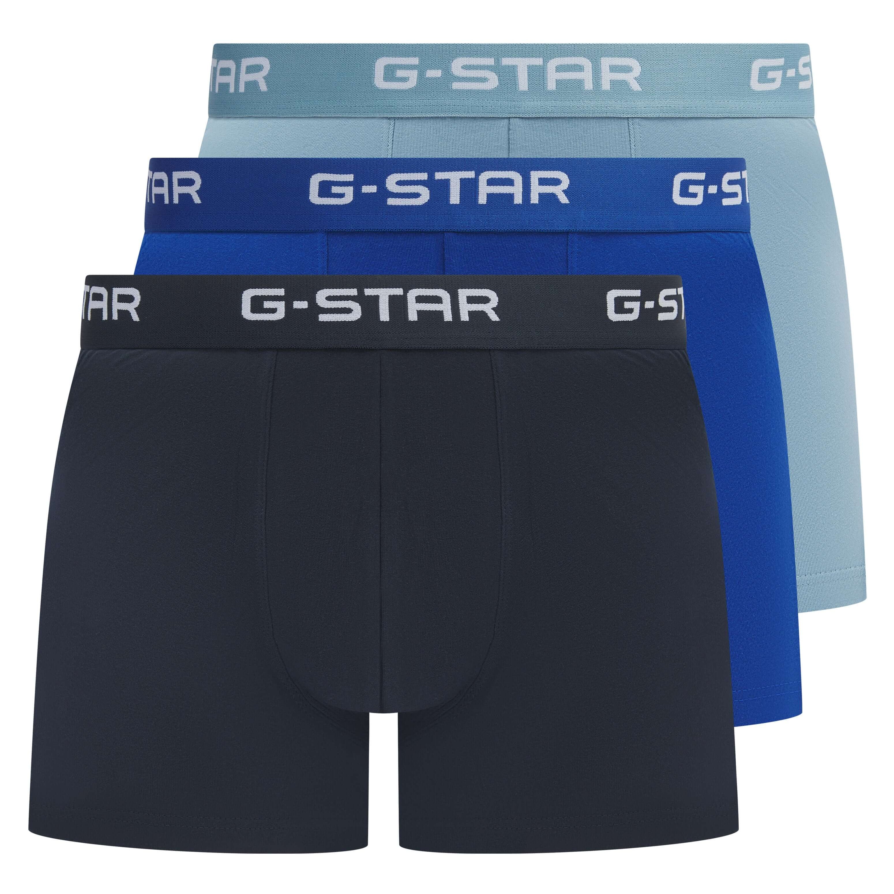 G-Star Men’s 3 Pack Cotton Stretch Trunks – Denim / Blue / Navy