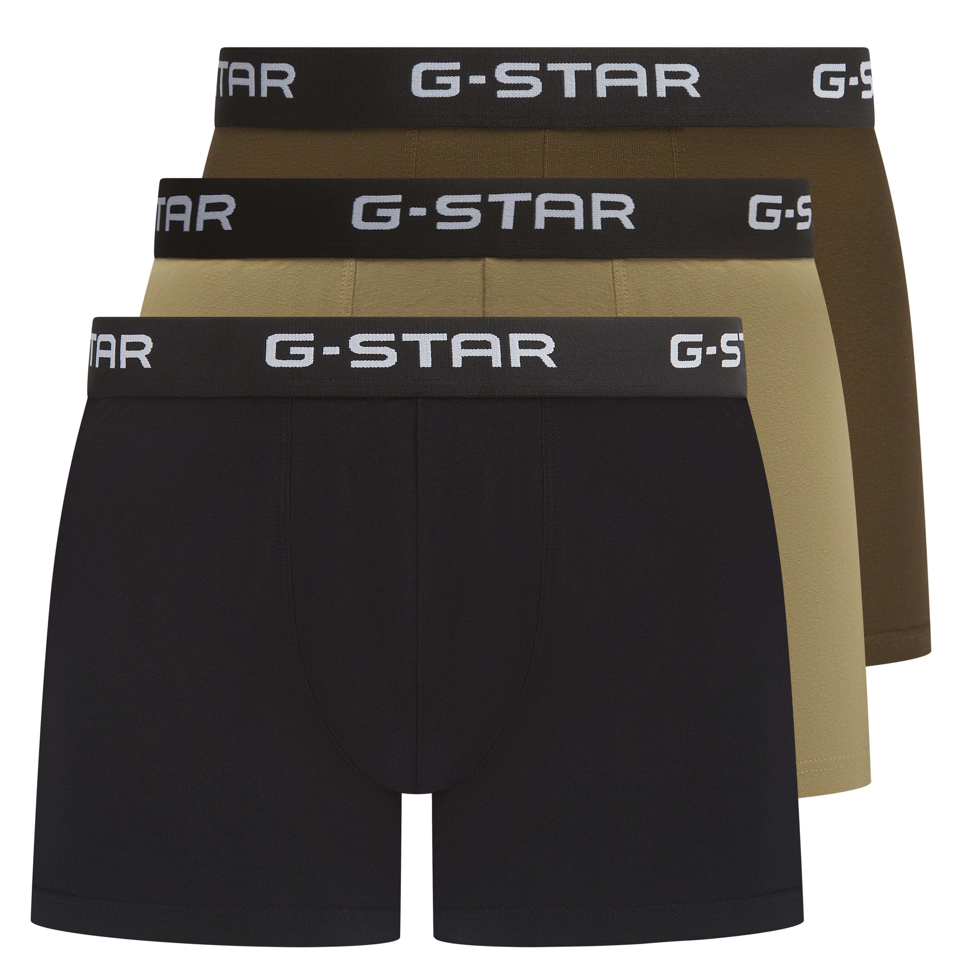 G-Star Men’s 3 Pack Cotton Stretch Trunks – Green / Olive / Black