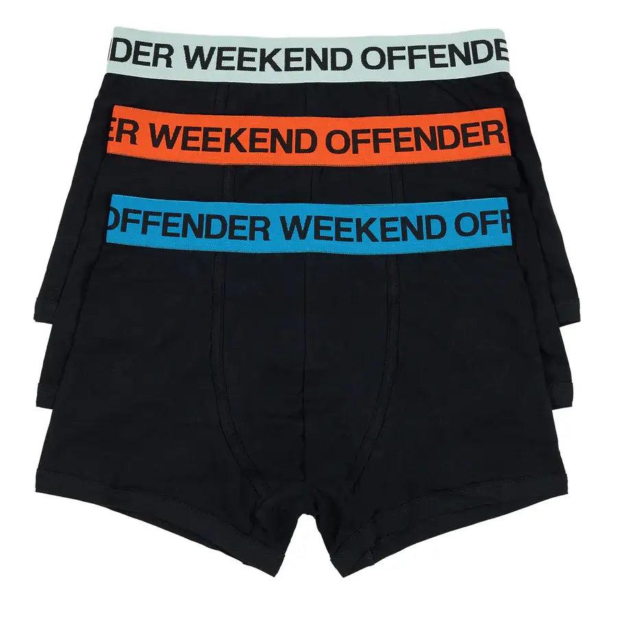 Weekend Offender Boxer Shorts 3 Pack Trunks - Black, Coloured Wasitbands