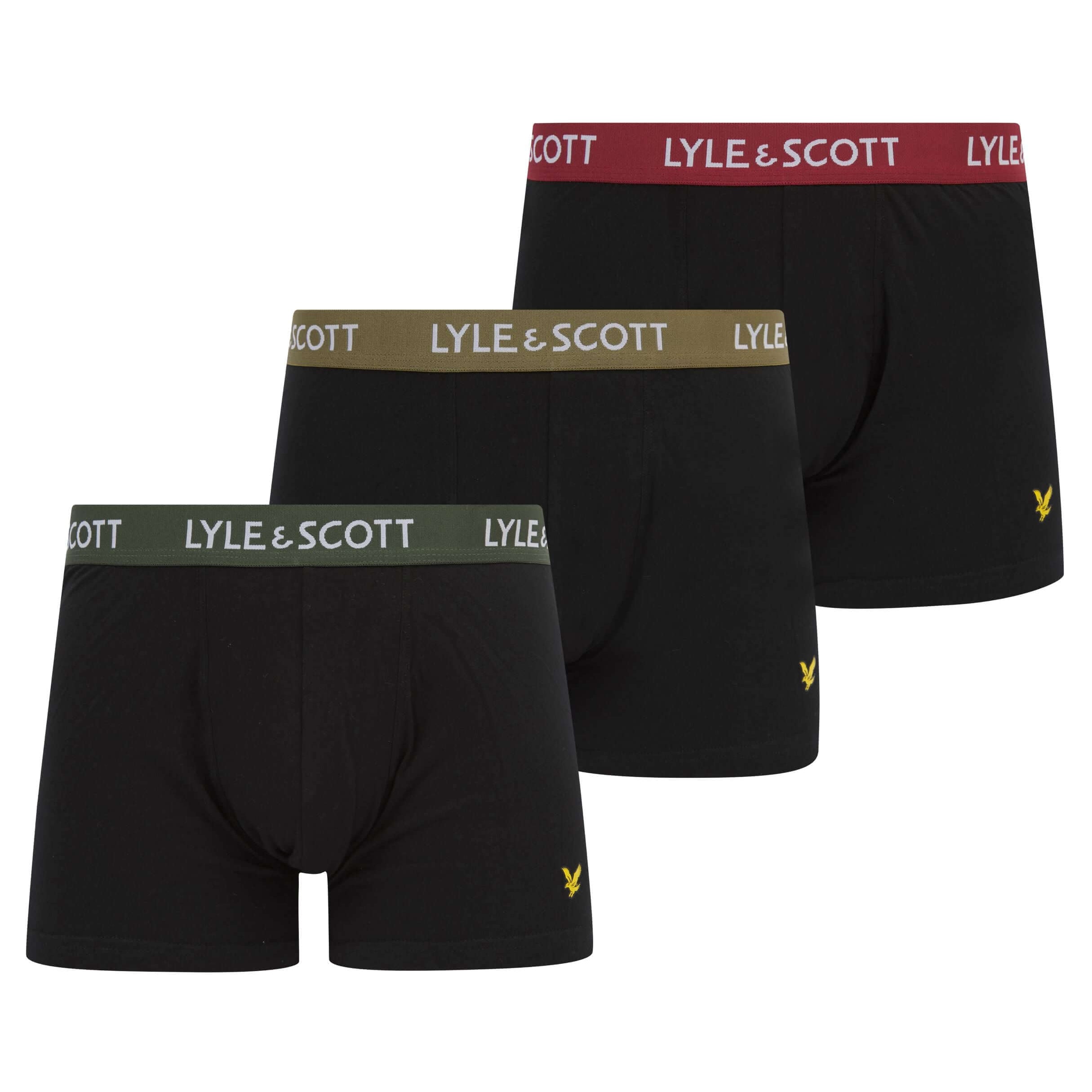 Lyle & Scott 3 Pack Barclay Men's Trunks - Black Multi Waistbands