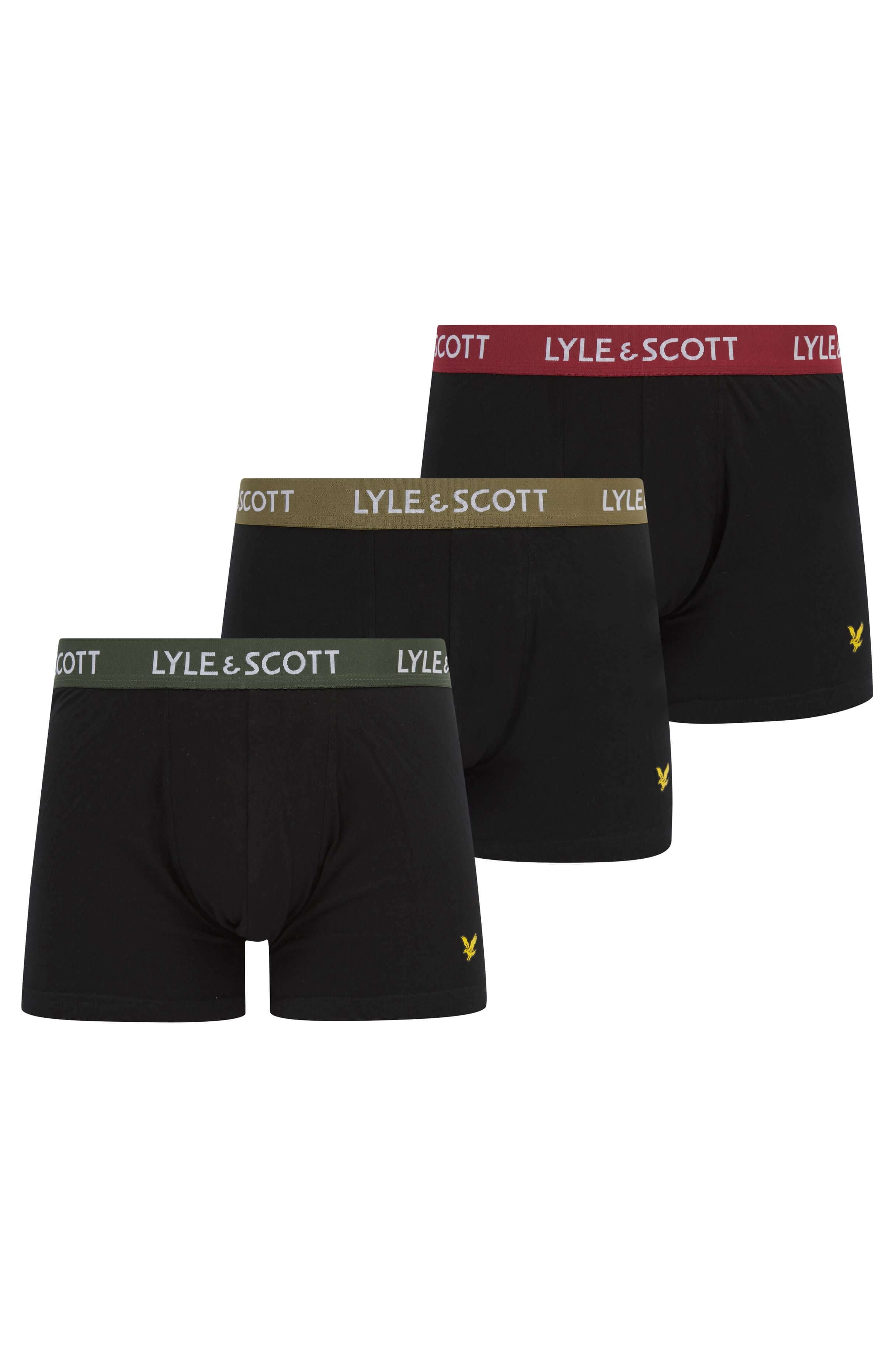 Lyle & Scott 3 Pack Barclay Men's Trunks - Black Multi Waistbands