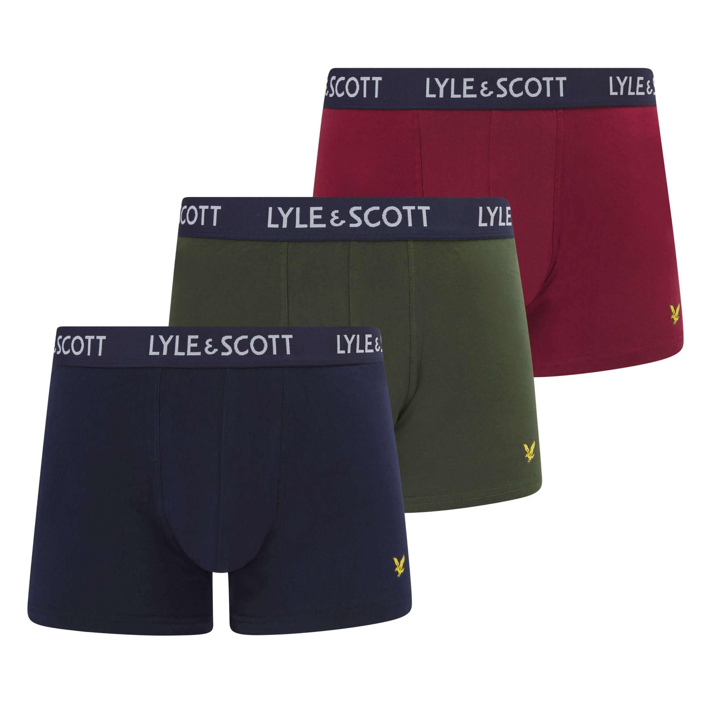 Lyle & Scott 3 Pack Barclay Men's Trunks - Ruby Wine/Peacoat/Climbing Ivy