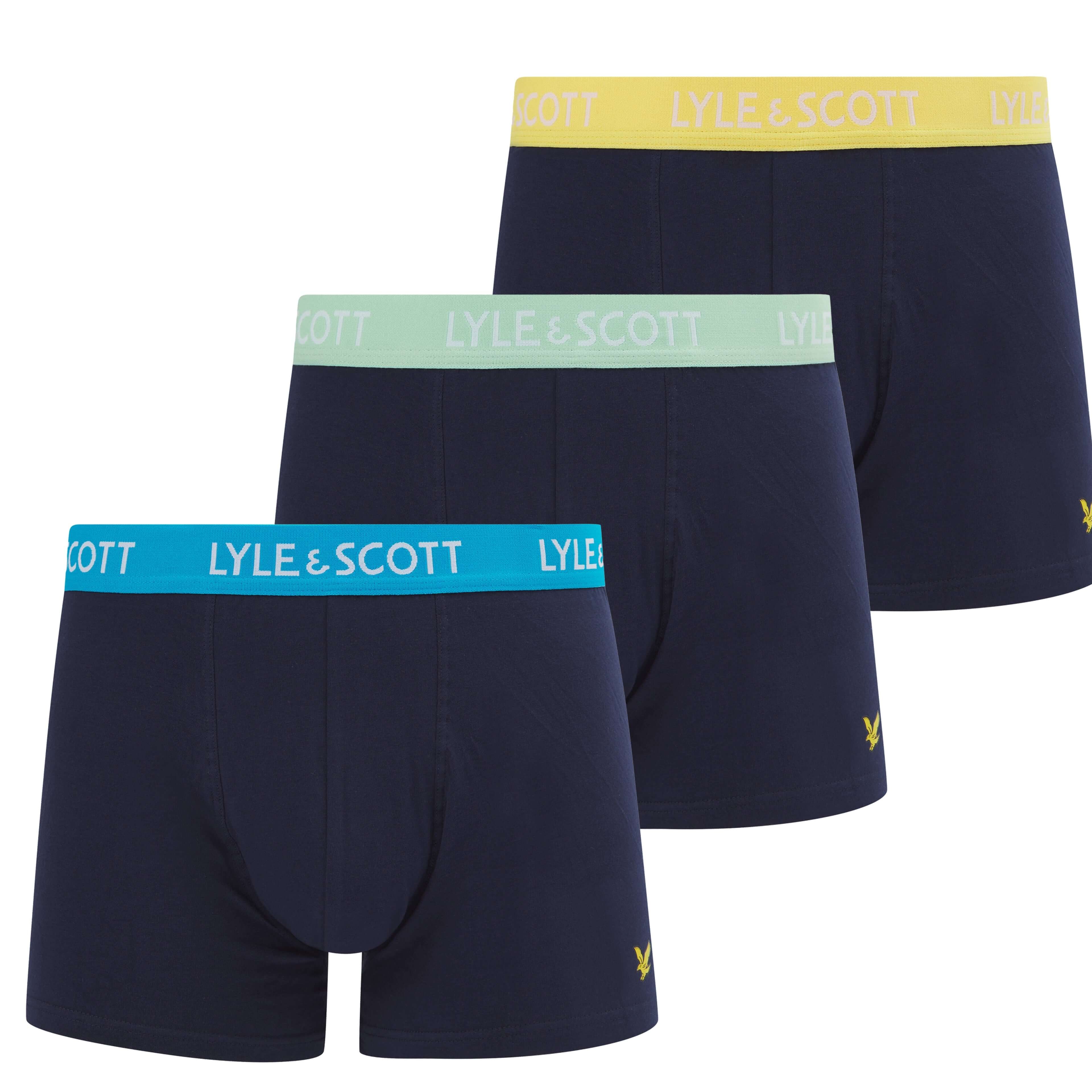Lyle & Scott 3 Pack Barclay Men's Trunks - Peacoat Multi Coloured Waistbands