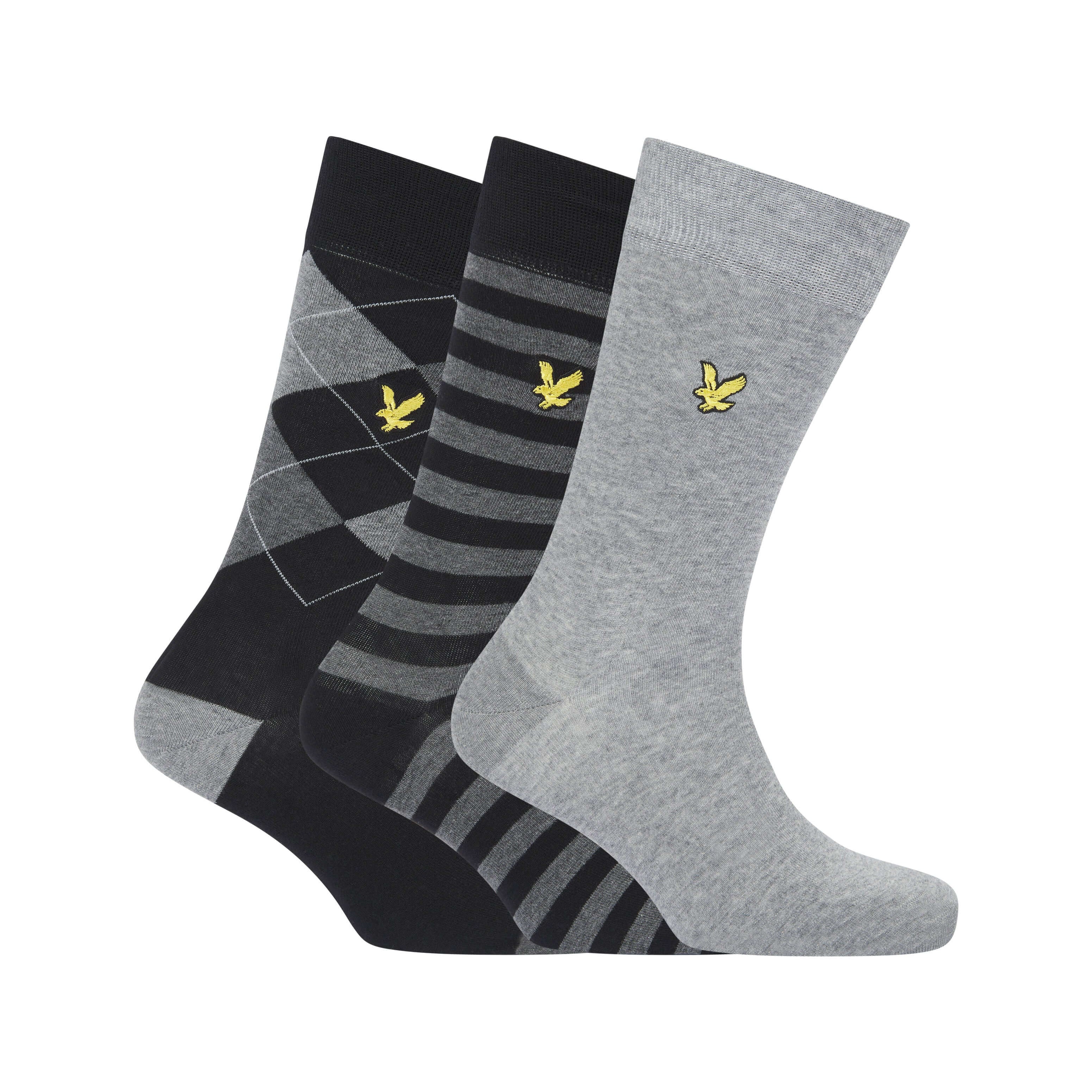 Lyle & Scott 3 Pack Barwood Crew Socks - Argyle / Grey Marl / Stripe