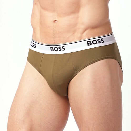 BOSS Men's 3 Pack Stretch Cotton Briefs - Green/Black/Olive