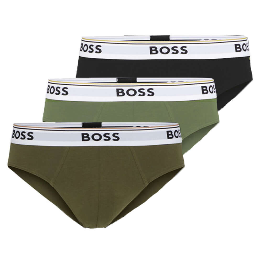BOSS Men's 3 Pack Stretch Cotton Briefs - Green/Black/Olive