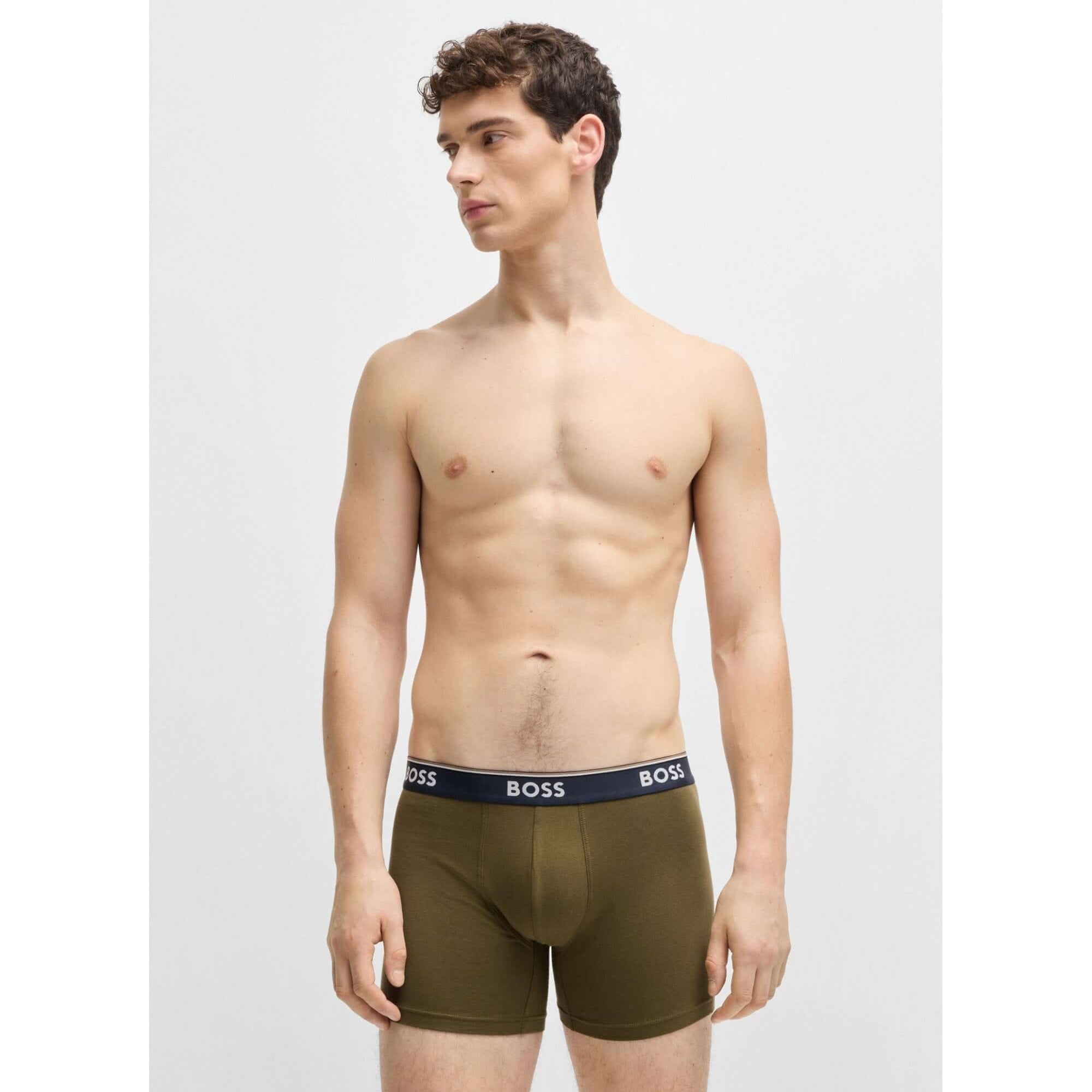 Boss 3 Pack of Stretch Cotton Power Boxer Briefs - Olive / Black / Camo