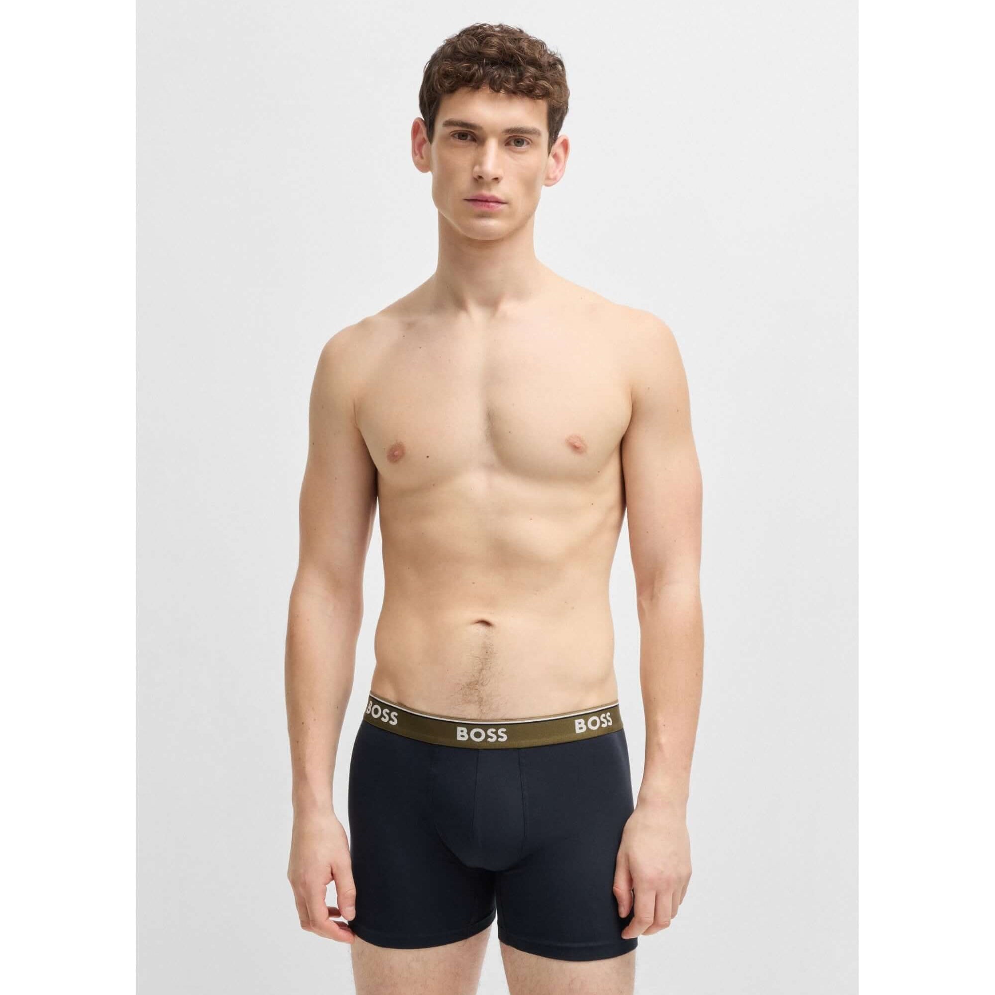 Boss 3 Pack of Stretch Cotton Power Boxer Briefs - Olive / Black / Camo