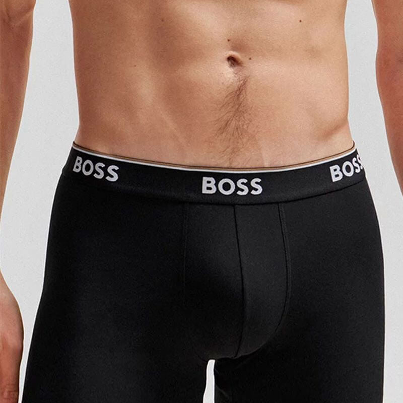 BOSS Men's Long Boxer Briefs – 3 Pack, Black | Stretch Cotton Underwear