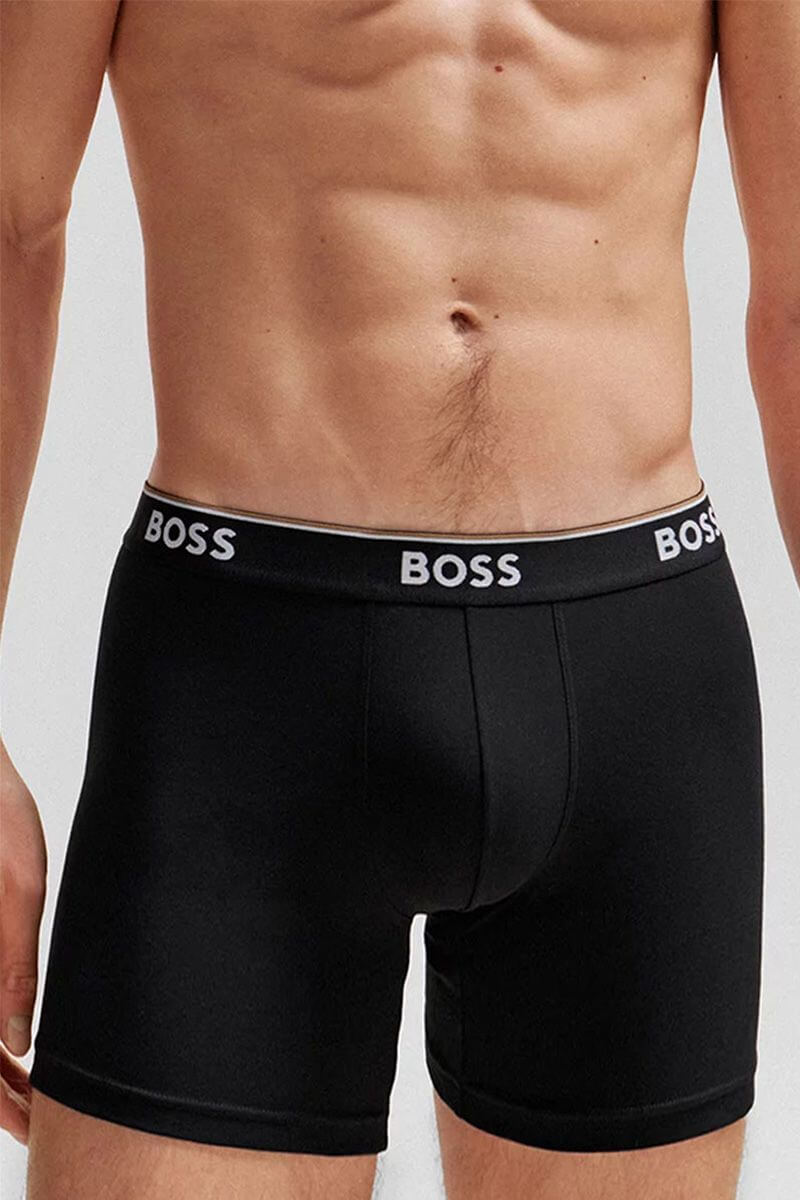 BOSS Men's Long Boxer Briefs – 3 Pack, Black | Stretch Cotton Underwear