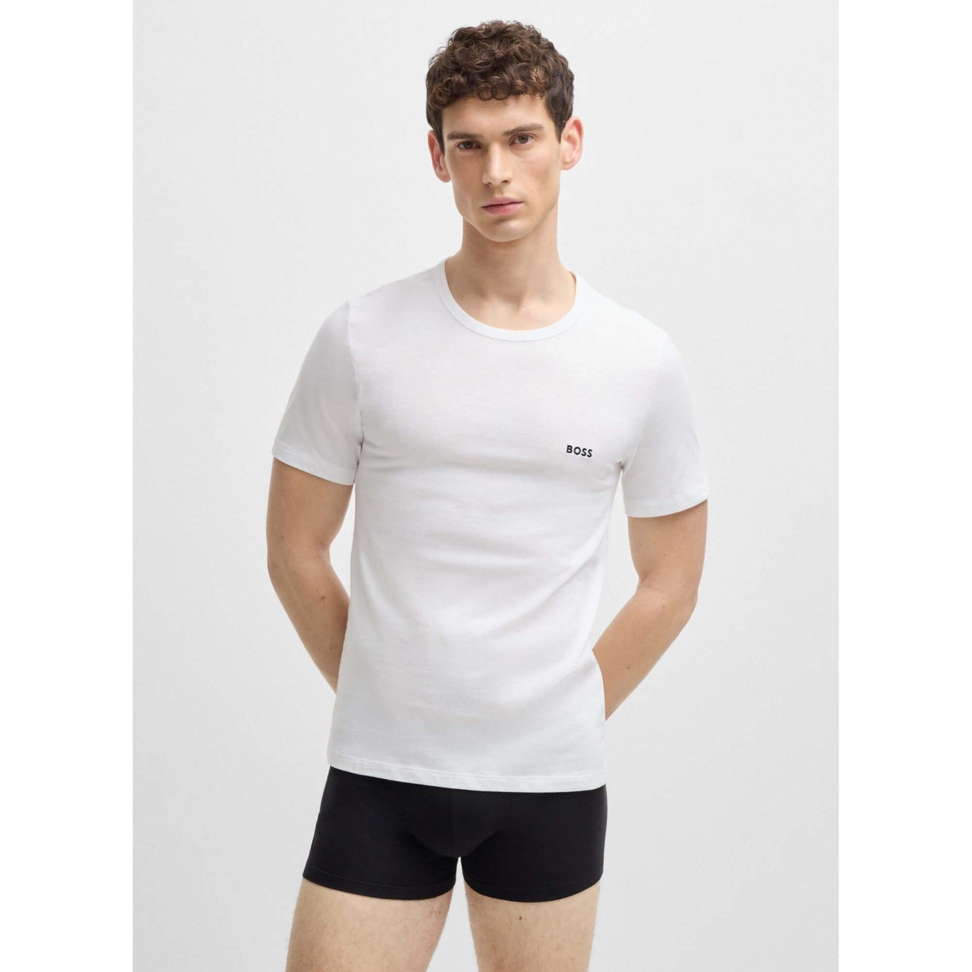 Boss 3 Pack Cotton Underwear T-Shirts With Logo Embroidered - Beige/Black/White