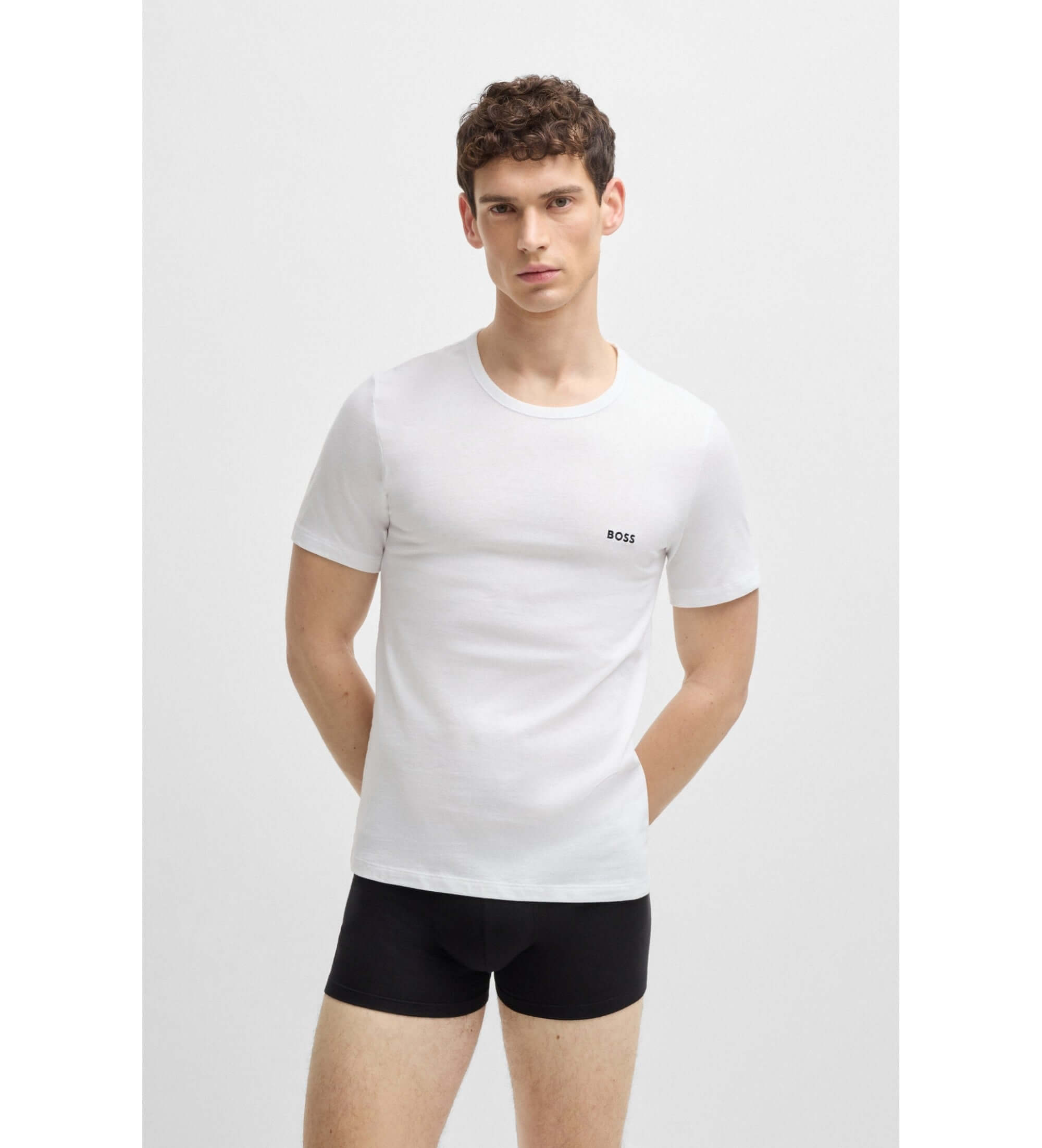 Boss 3 Pack Cotton Underwear T-Shirts With Logo Embroidered - Beige/Black/White