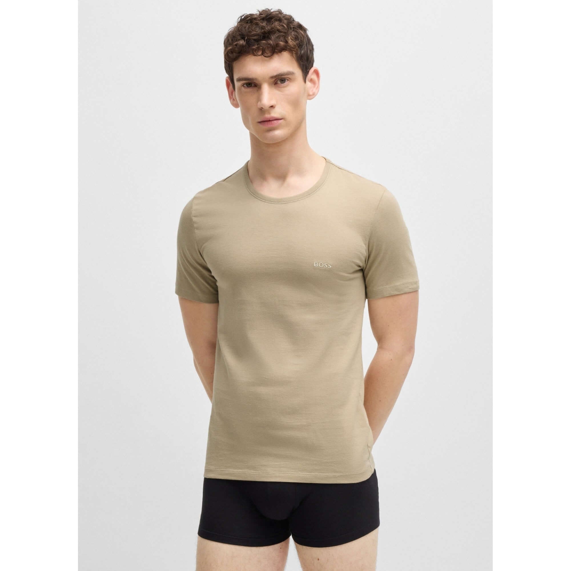 Boss 3 Pack Cotton Underwear T-Shirts With Logo Embroidered - Beige/Black/White