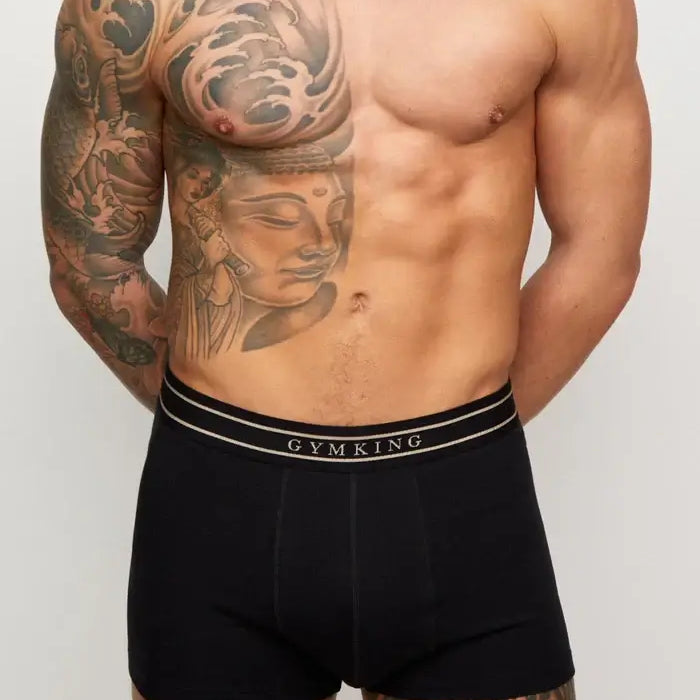 Gym King 3 Pack Men's Boxers, Cotton Stretch Trunks - Black/Gold