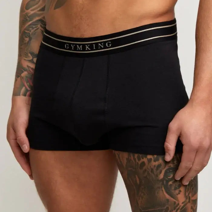 Gym King 3 Pack Men's Boxers, Cotton Stretch Trunks - Black/Gold