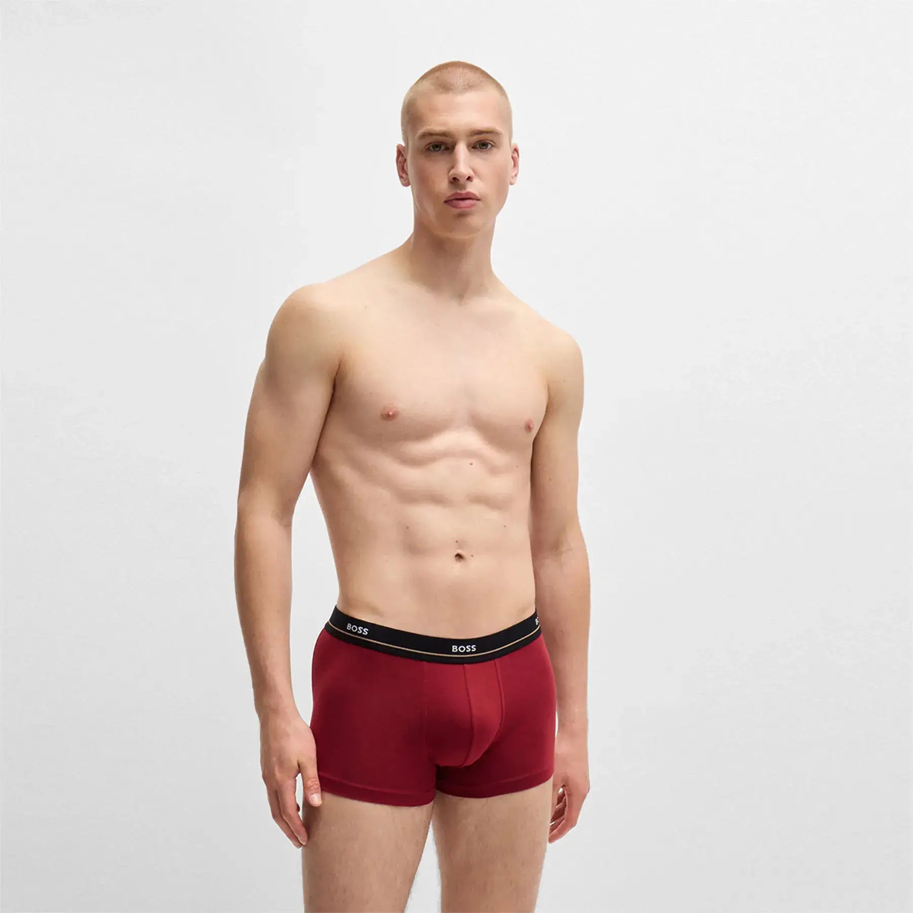 Boss 5 Pack Cotton Stretch Trunks with Logo Waistbands - Blue / Black / Red