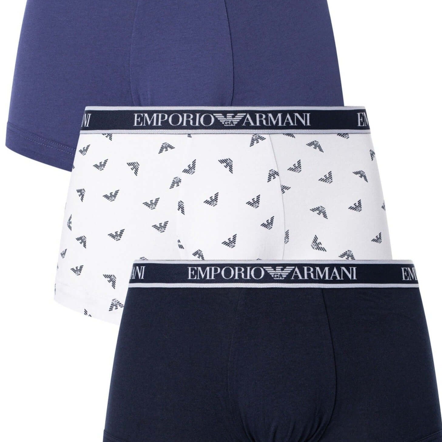 Emporio Armani 3 Pack Trunks Stretch Cotton - Blue/White Pattern