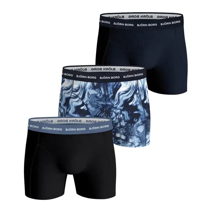 Björn Borg 3 Pack Cotton Stretch Boxers - Blue/Blue Print