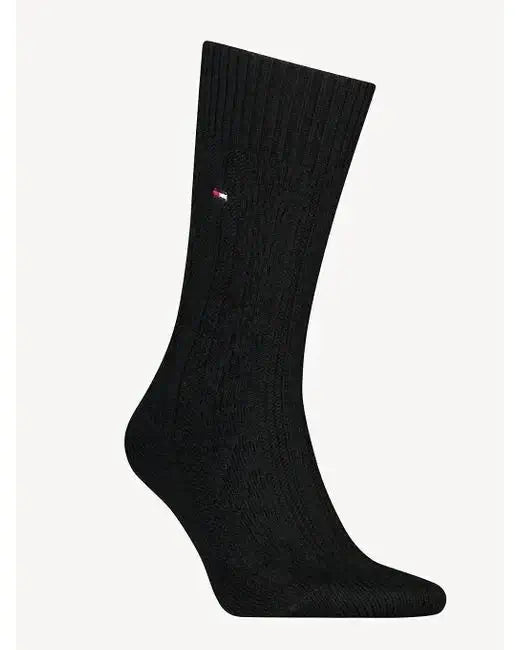 Tommy Hilfiger Cable Wool Sock - Black | Cosy Designer Winter Sock