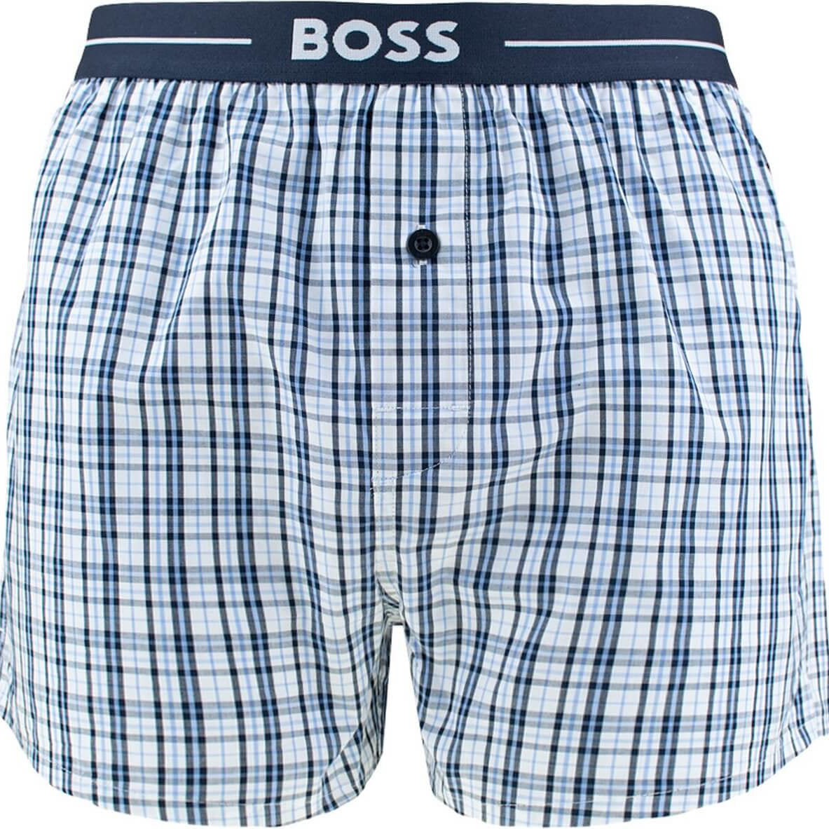 Boss 3 Pack Woven Boxers / Pyjama Shorts in Cotton Poplin - Blue Checks