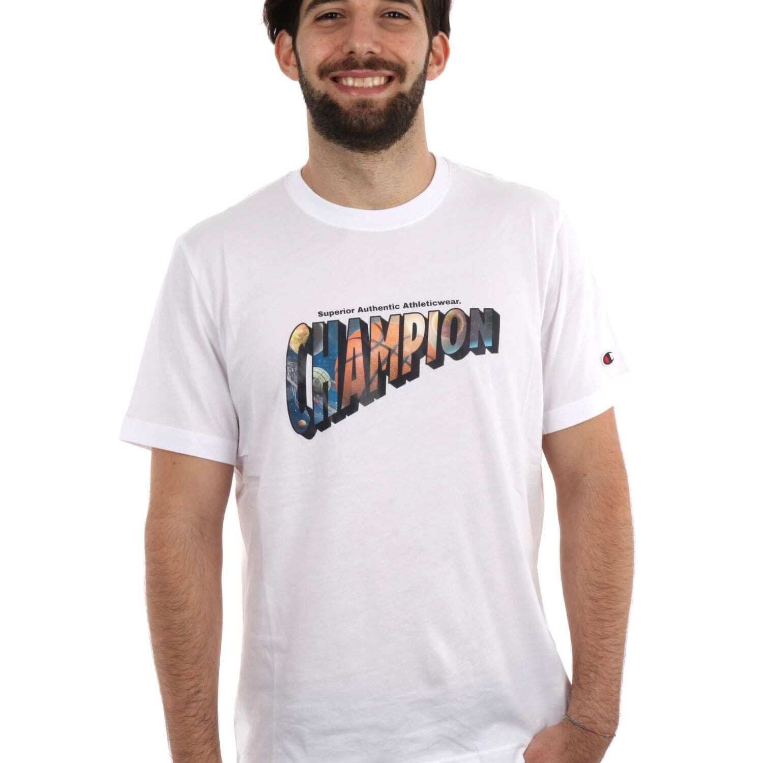 Champion Men's C-Table Back Print Graphic T-Shirt- White