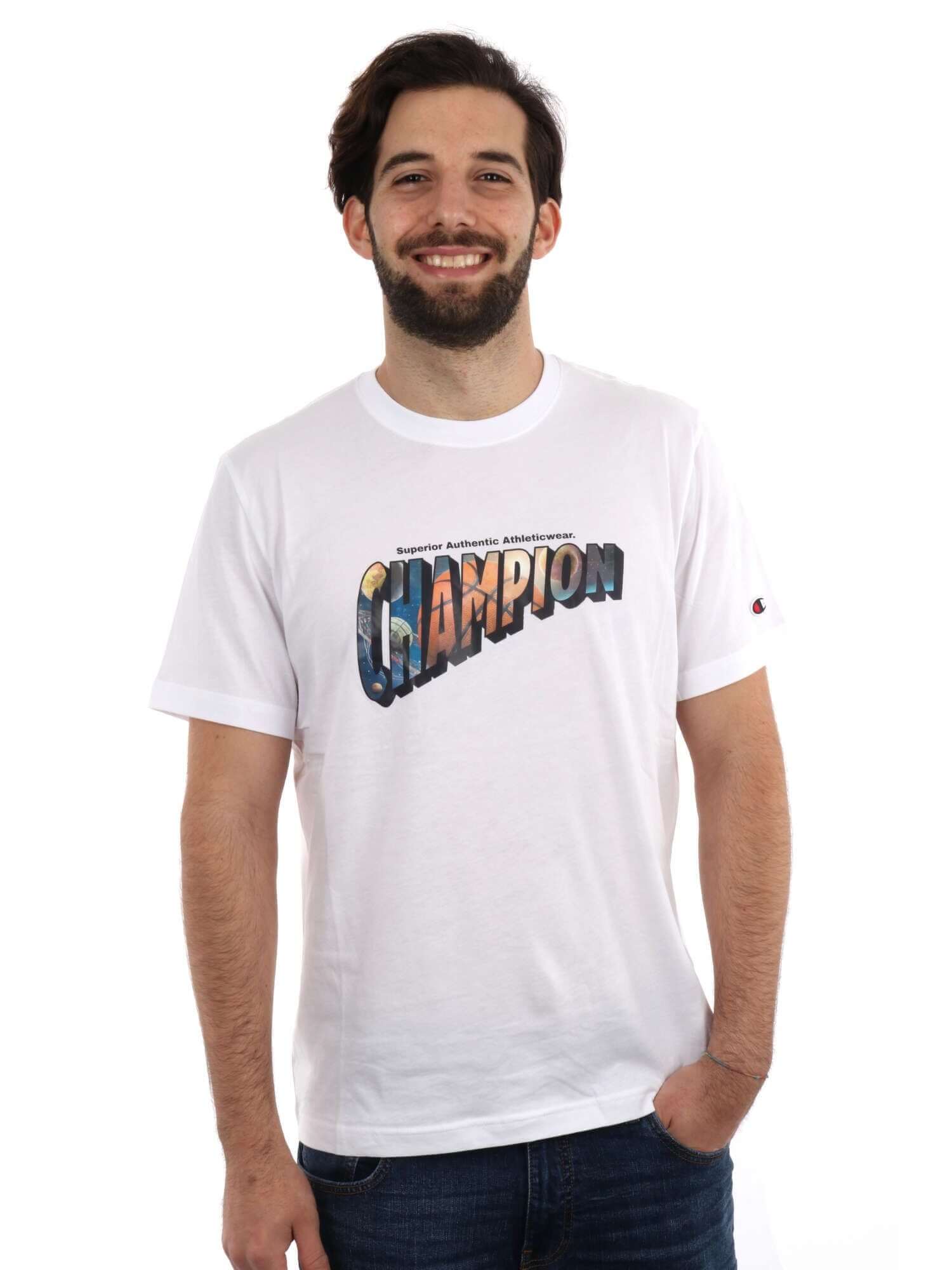 Champion Men's C-Table Back Print Graphic T-Shirt- White