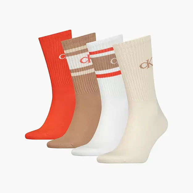 Calvin Klein 4 Pack Logo-Print Ribbed Crew Socks Gift Box - Brown Combo