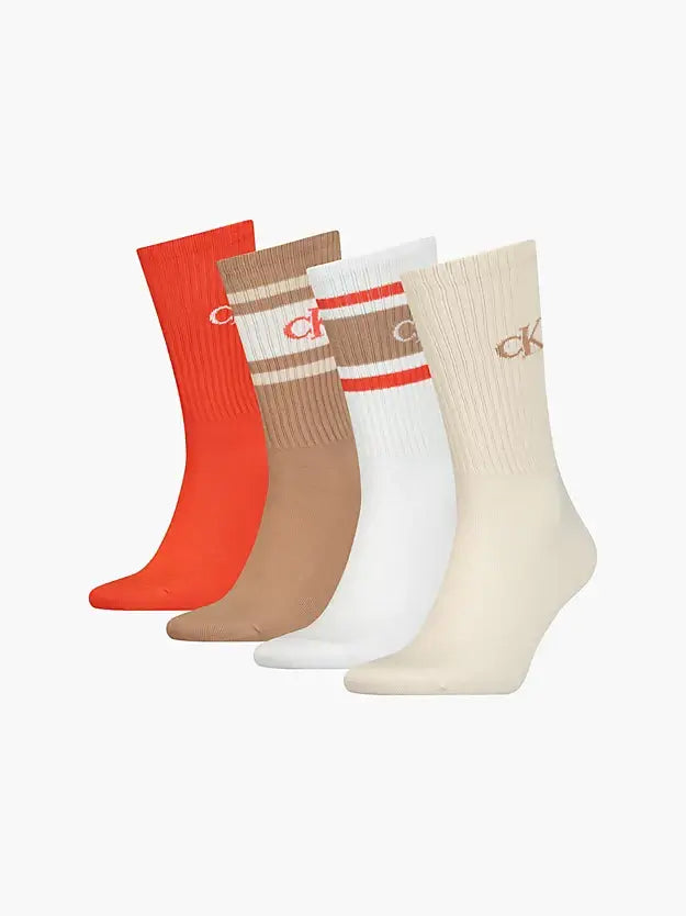 Calvin Klein 4 Pack Logo-Print Ribbed Crew Socks Gift Box - Brown Combo