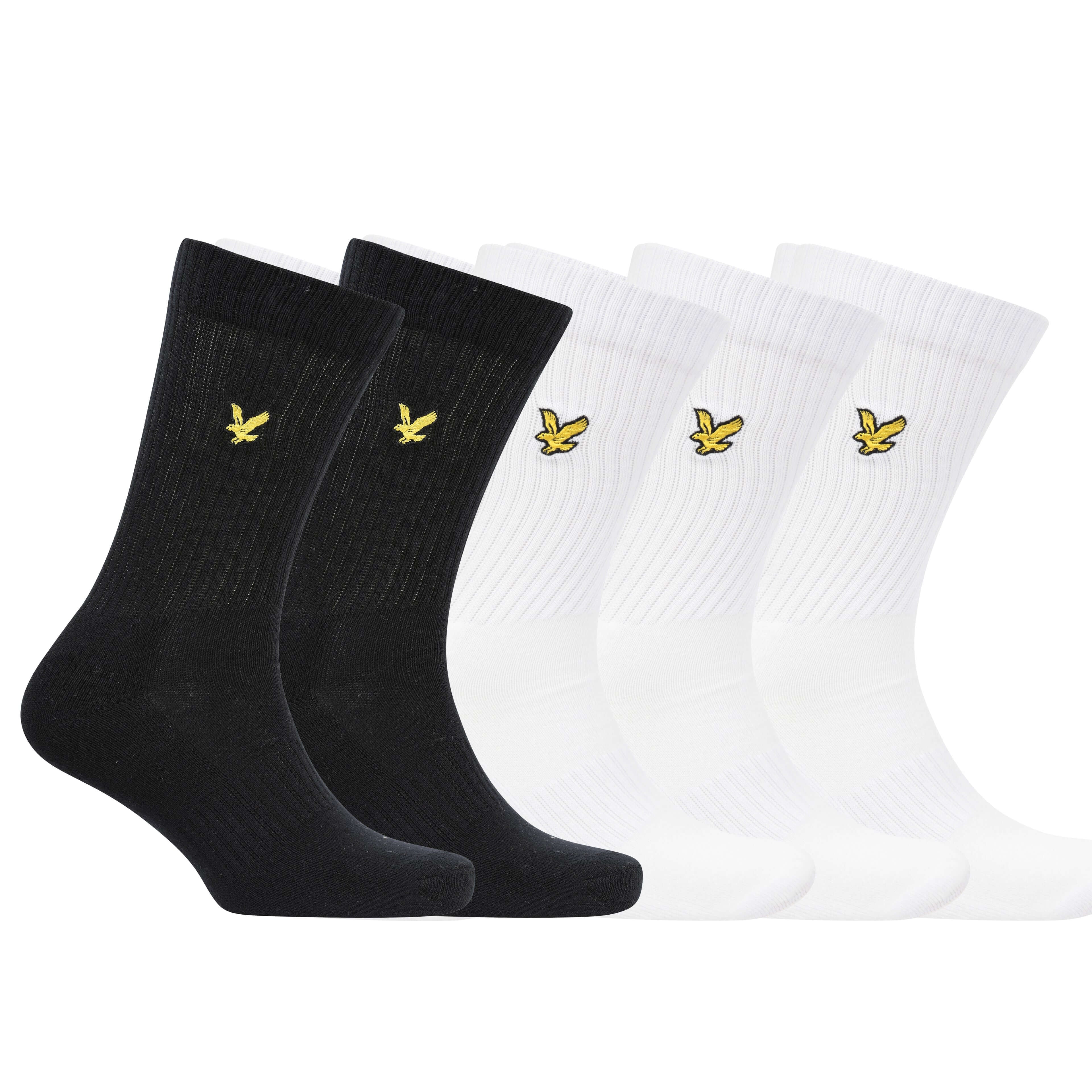 Lyle & Scott Men's 5 Pack Camdyn Sport Socks – Soft Cotton Blend, Black / White
