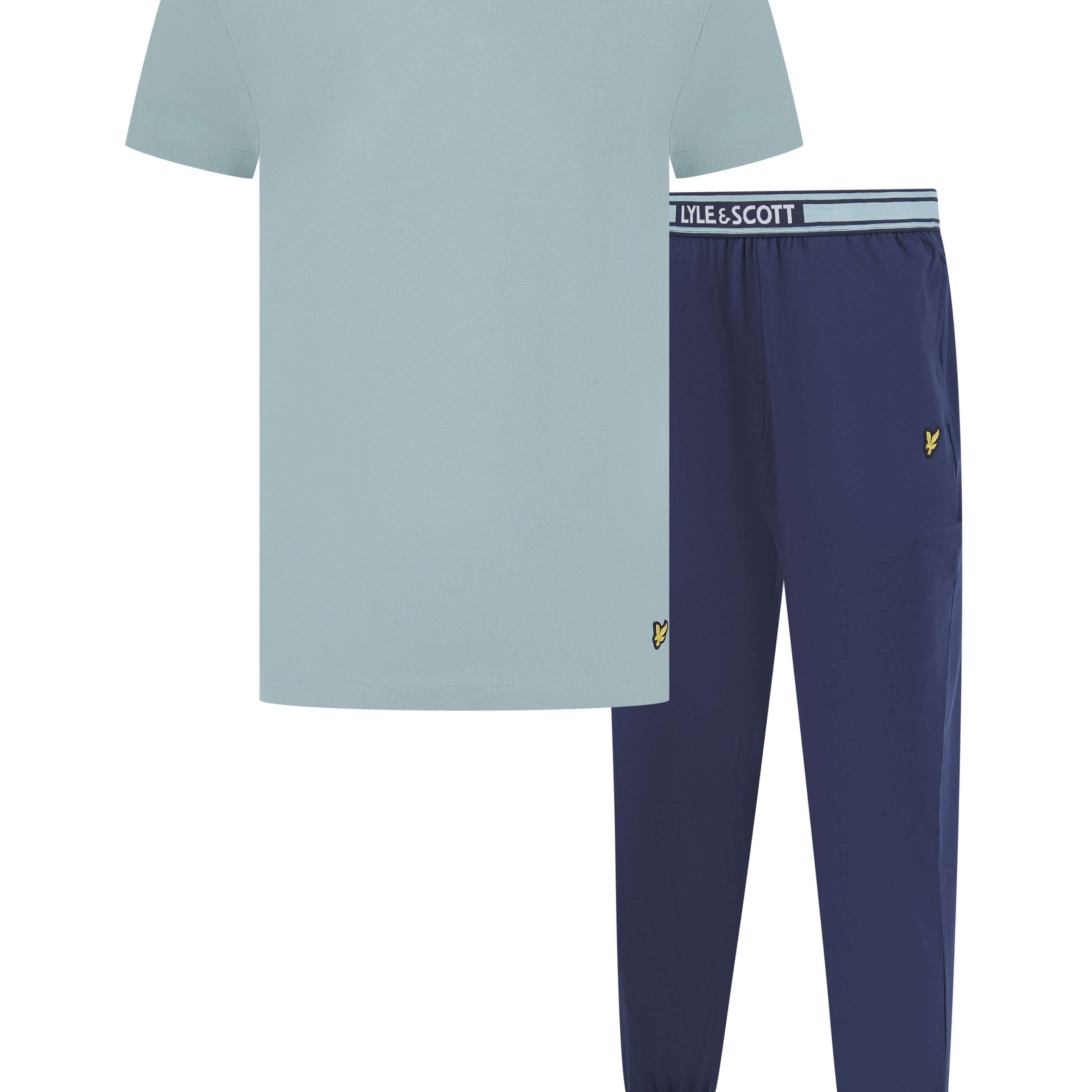 Lyle & Scott Cash T-Shirt and Cuffed Bottoms Lounge Set - Tourmaline / Peacoat