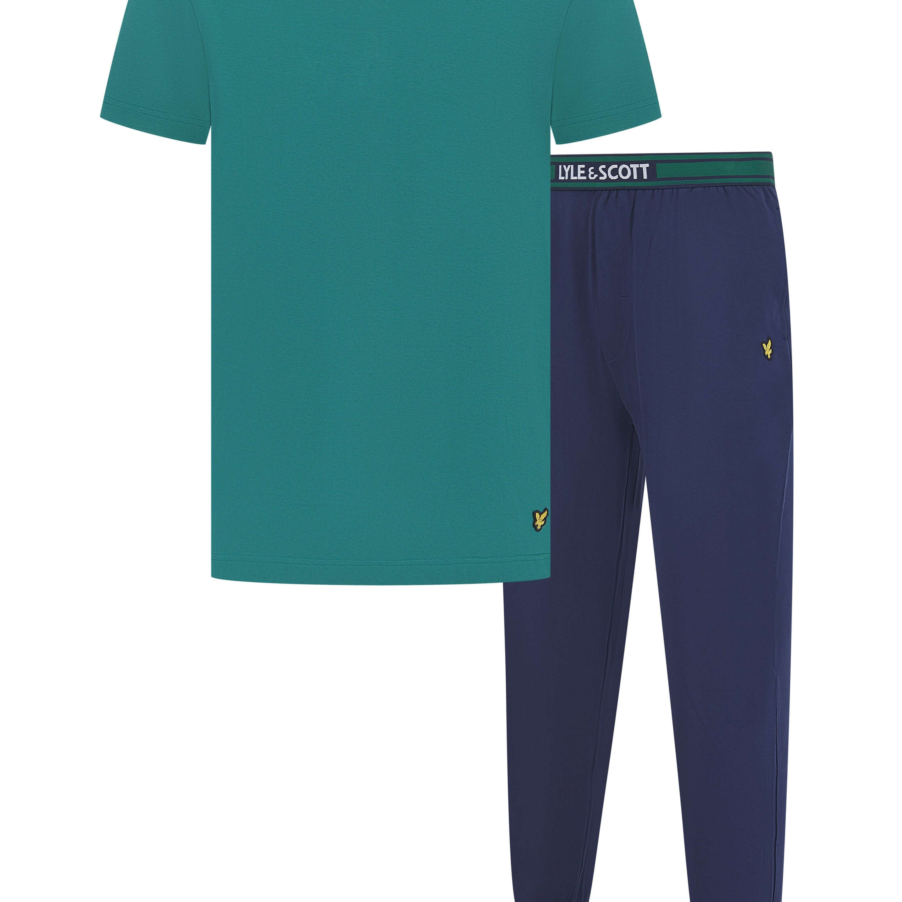 Lyle & Scott Cash T-Shirt and Cuffed Bottoms Lounge Set - Bayberry / Peacoat