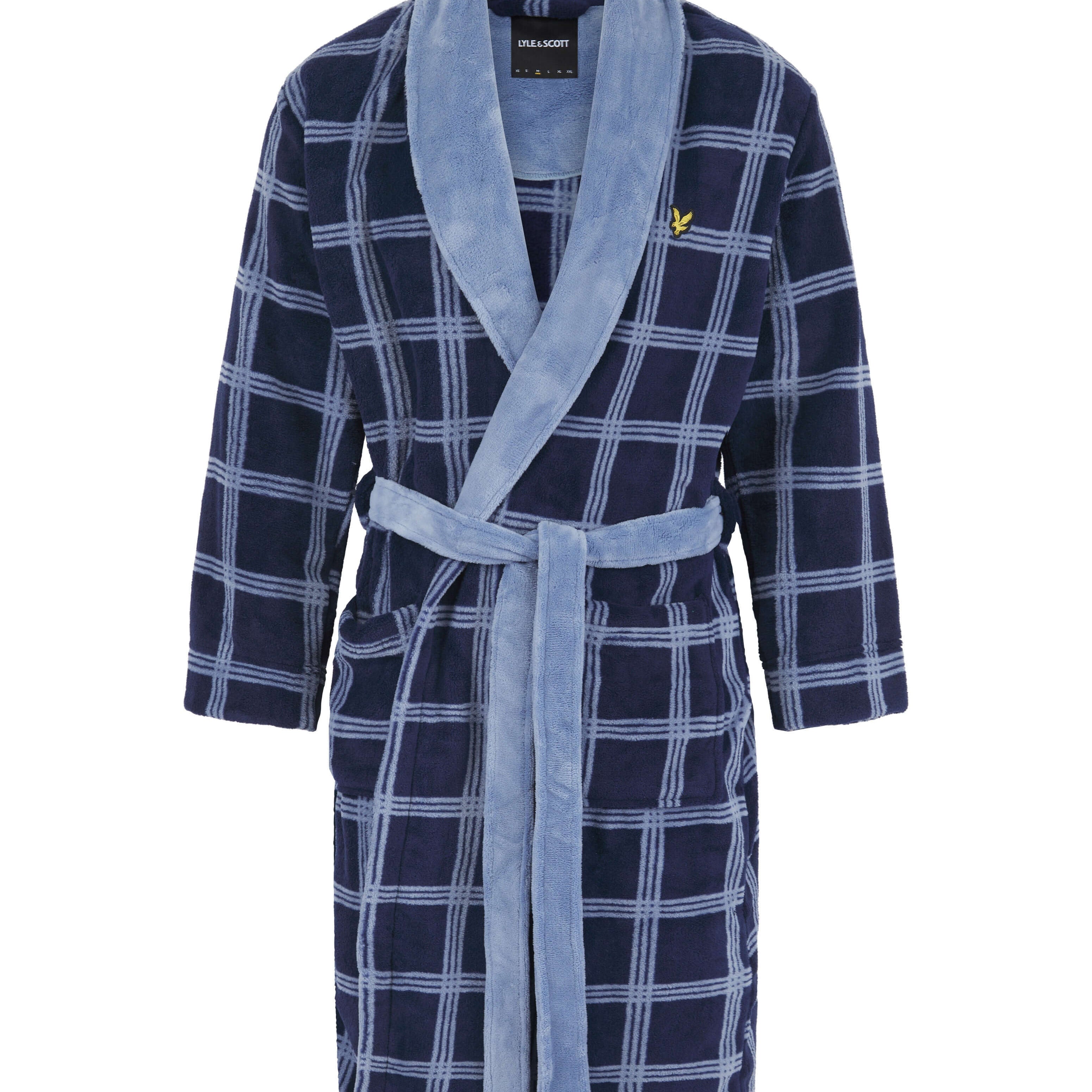 Lyle & Scott Cassidy - Check Print Bath Robe Contract Colar Blue / Navy