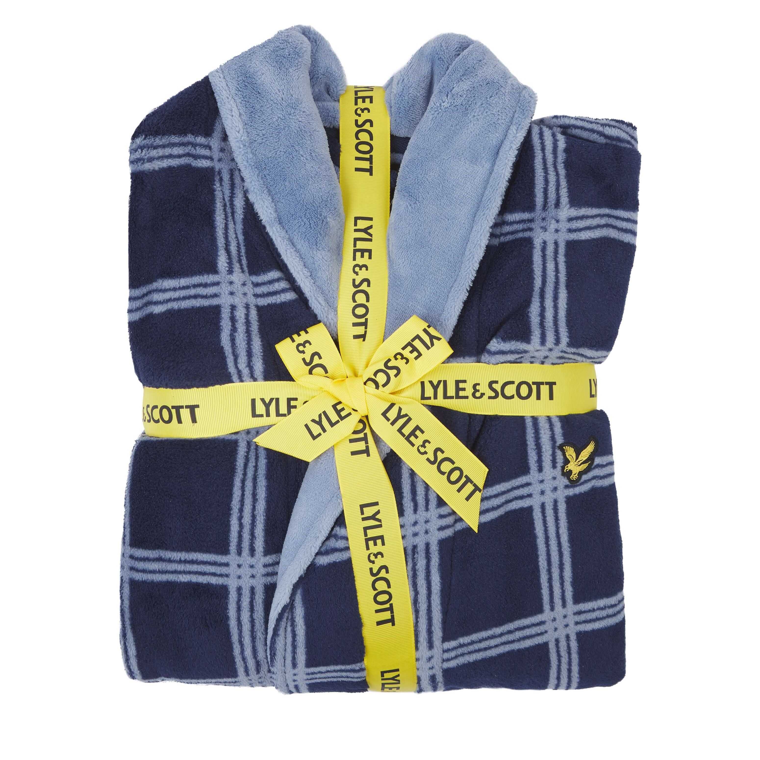 Lyle & Scott Cassidy - Check Print Bath Robe Contract Colar Blue / Navy