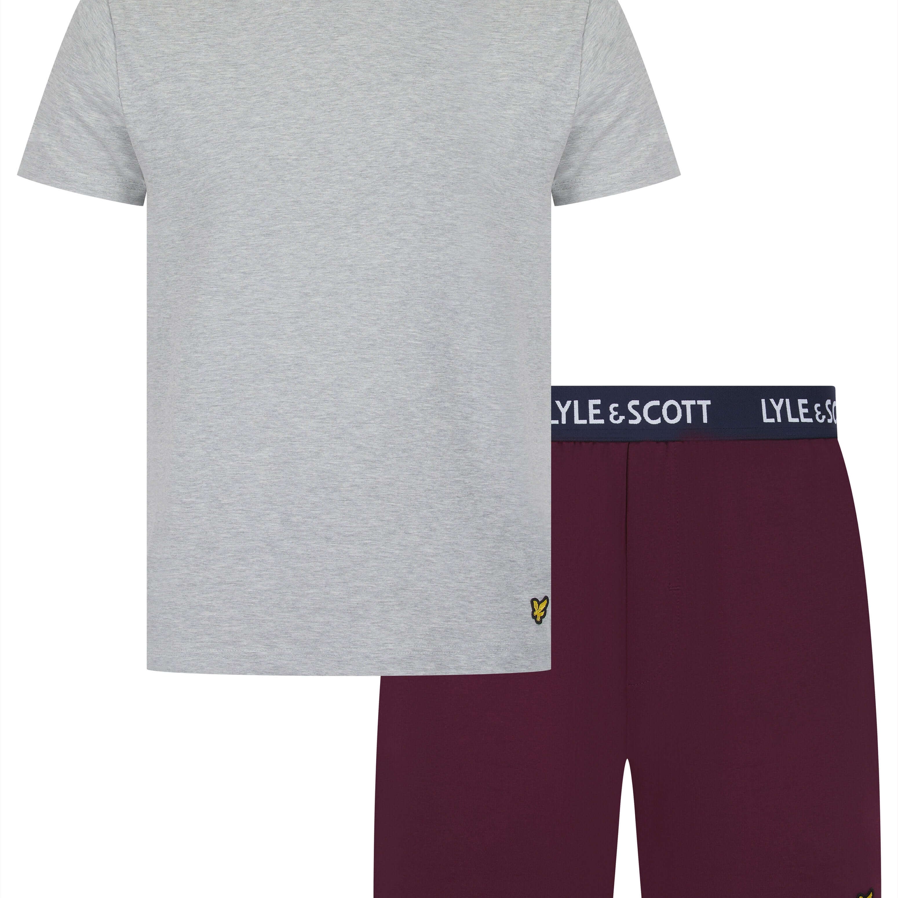 Lyle & Scott Charlie Shorts Lounge Set - Light Grey Melange / Winetasting
