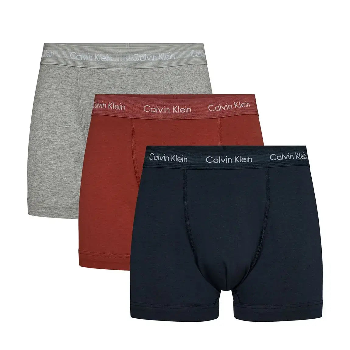 Calvin Klein 3 Pack Cotton Stretch Trunks - Cinnebar/Blueberry/Grey Heather