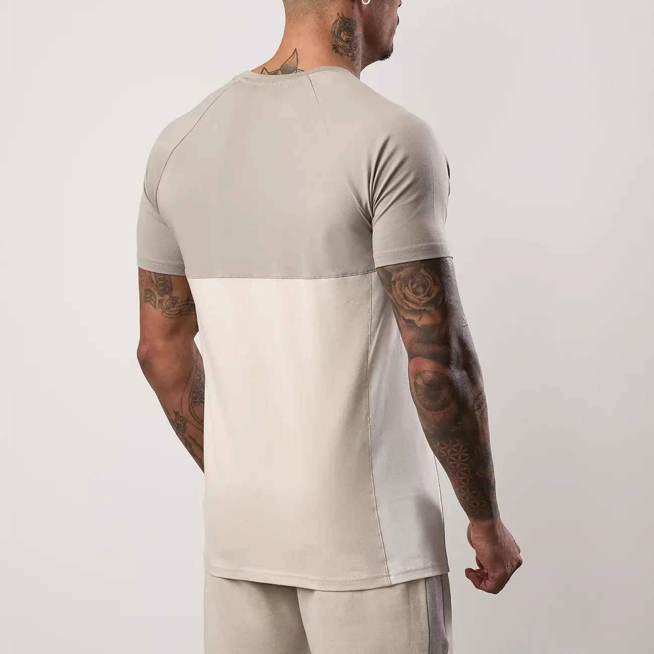 Gym King Contrast Panel Tee - Light Stone/Taupe/White, T-Shirt
