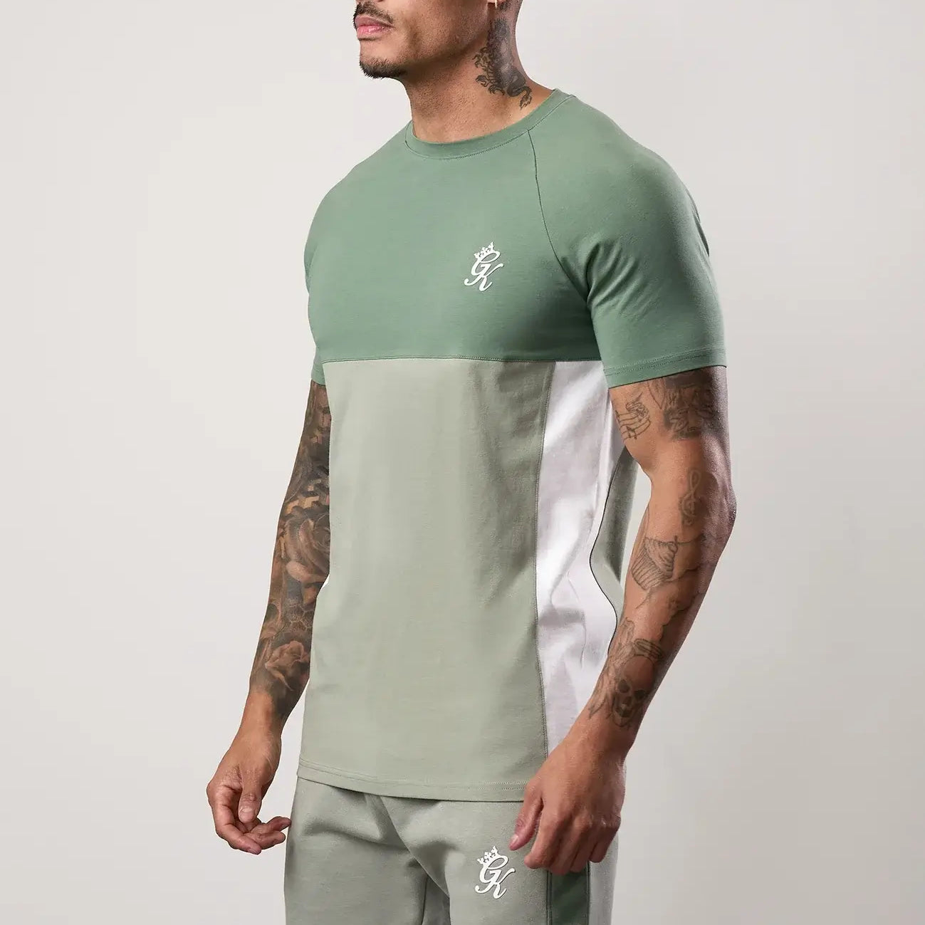 Gym King Contrast Panel Tee - Fern Green/Soft Khaki/White T-Shirt