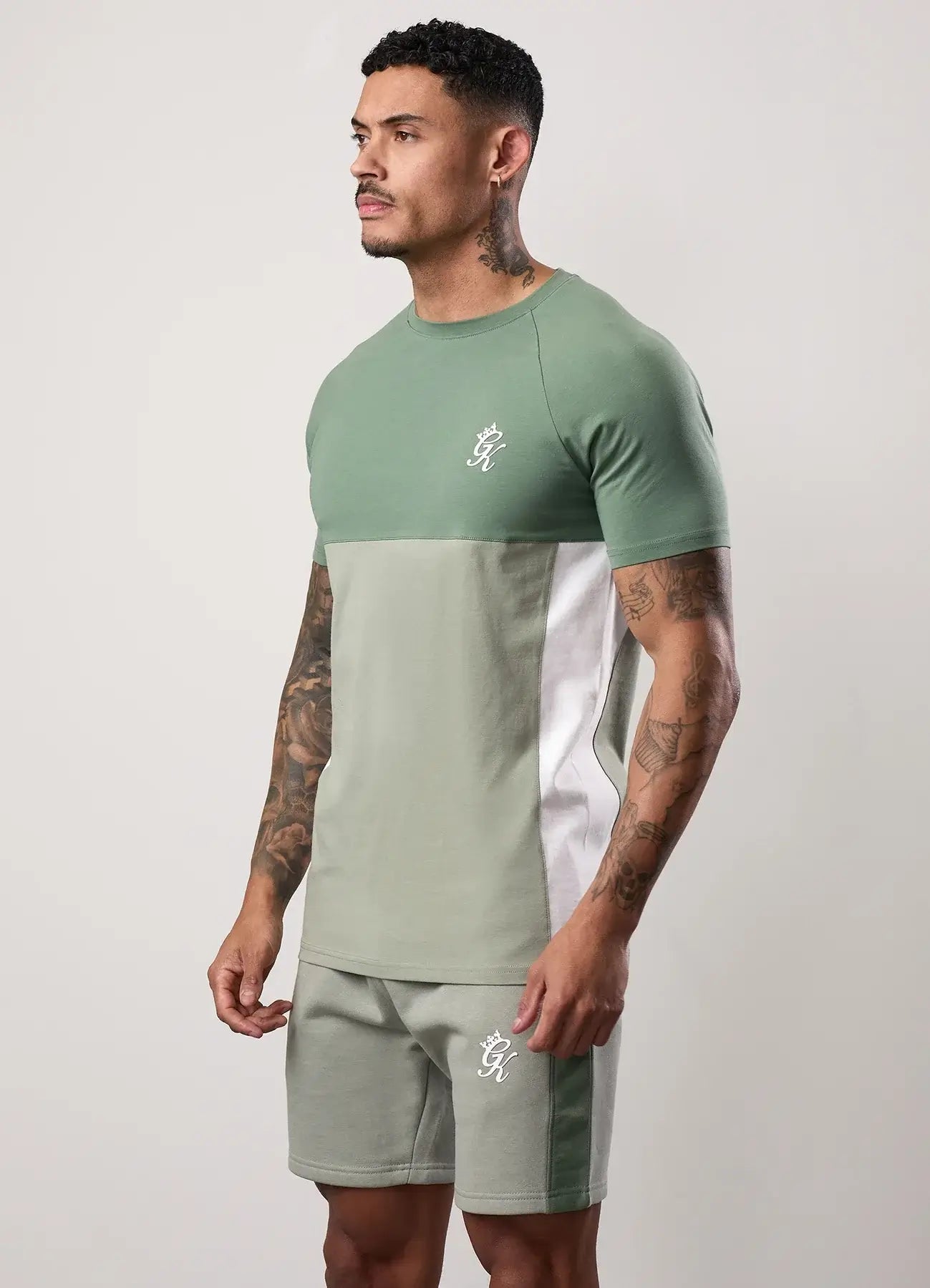 Gym King Contrast Panel Tee - Fern Green/Soft Khaki/White T-Shirt