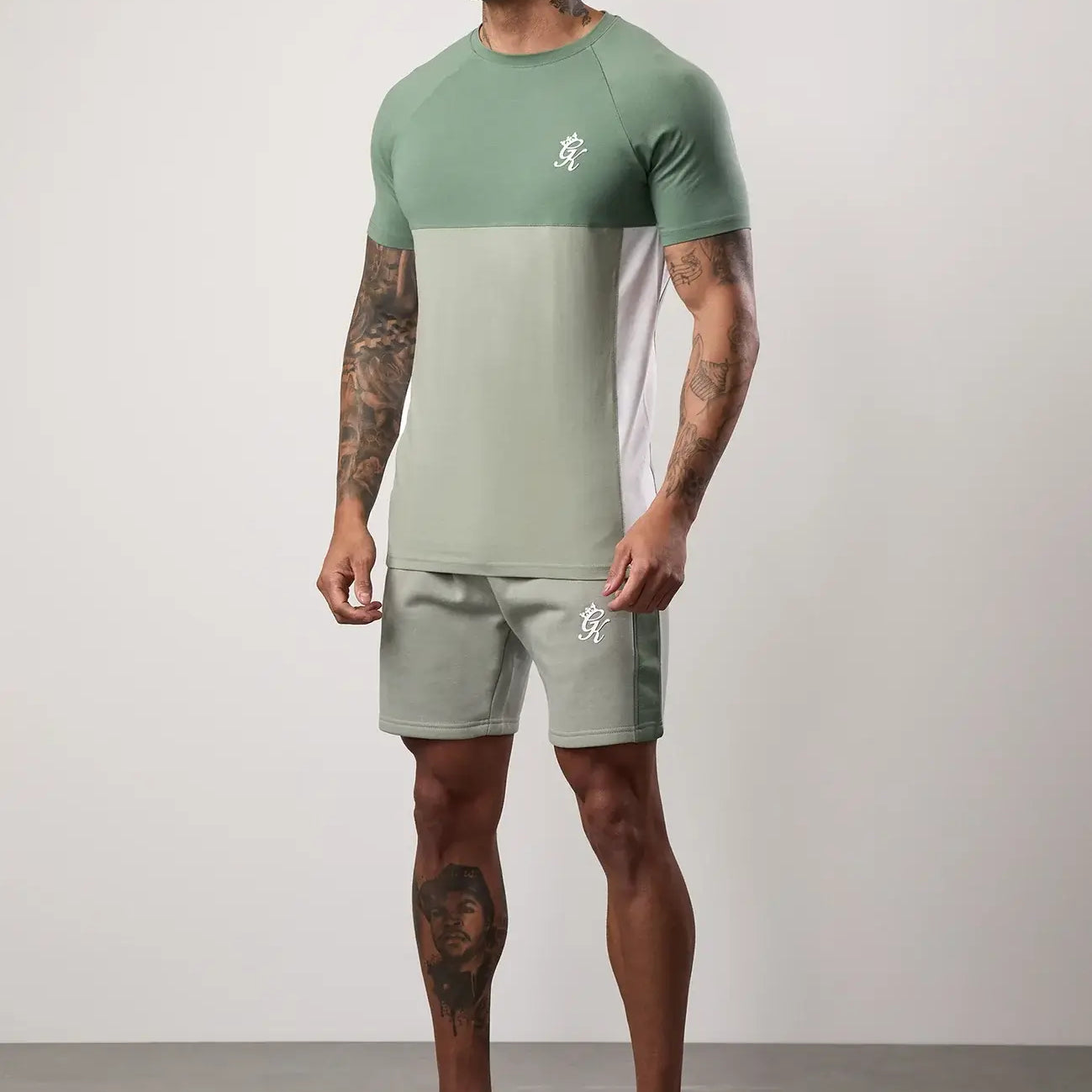 Gym King Contrast Panel Tee - Fern Green/Soft Khaki/White T-Shirt