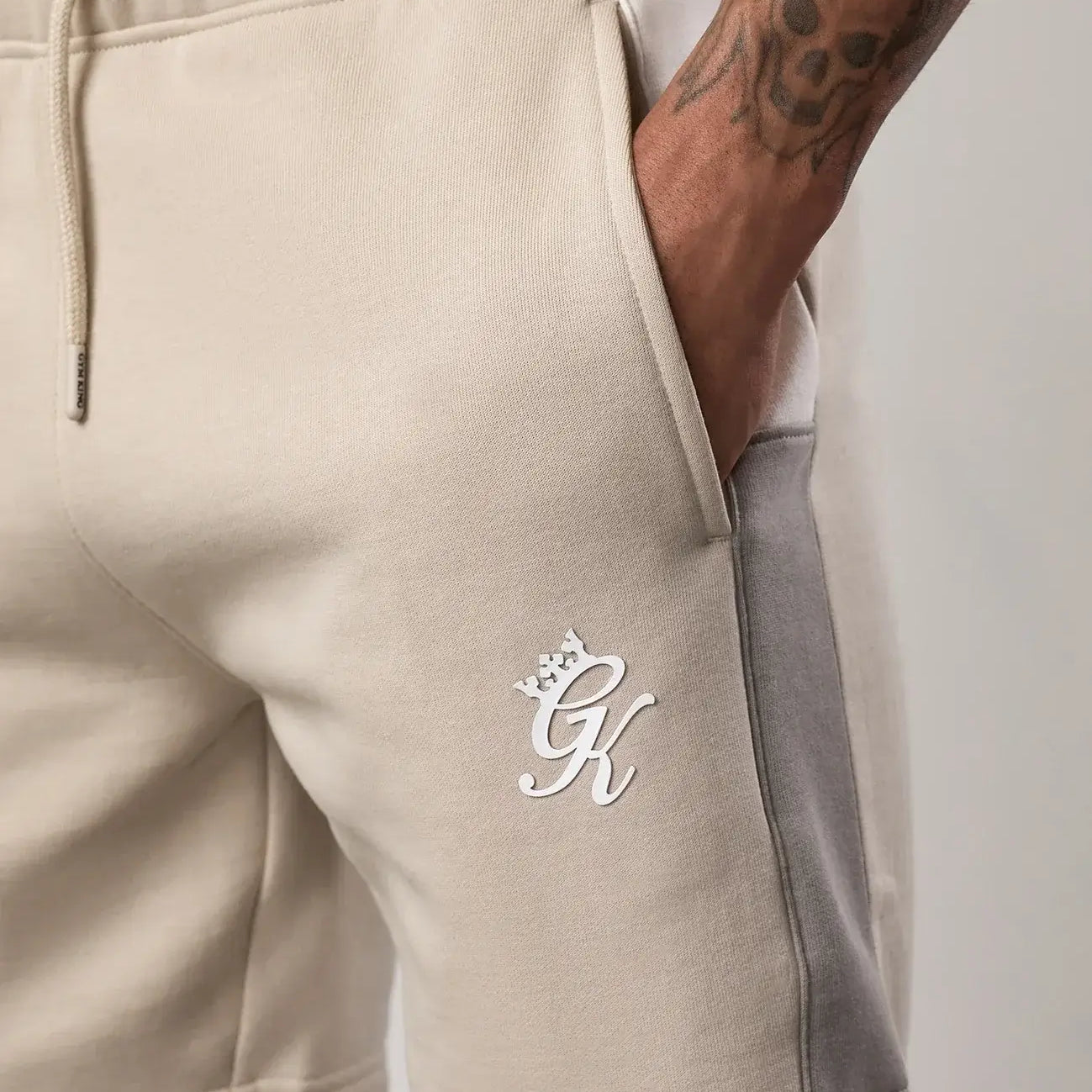 Gym King Contrast Panel Shorts - Taupe/Light Stone/White
