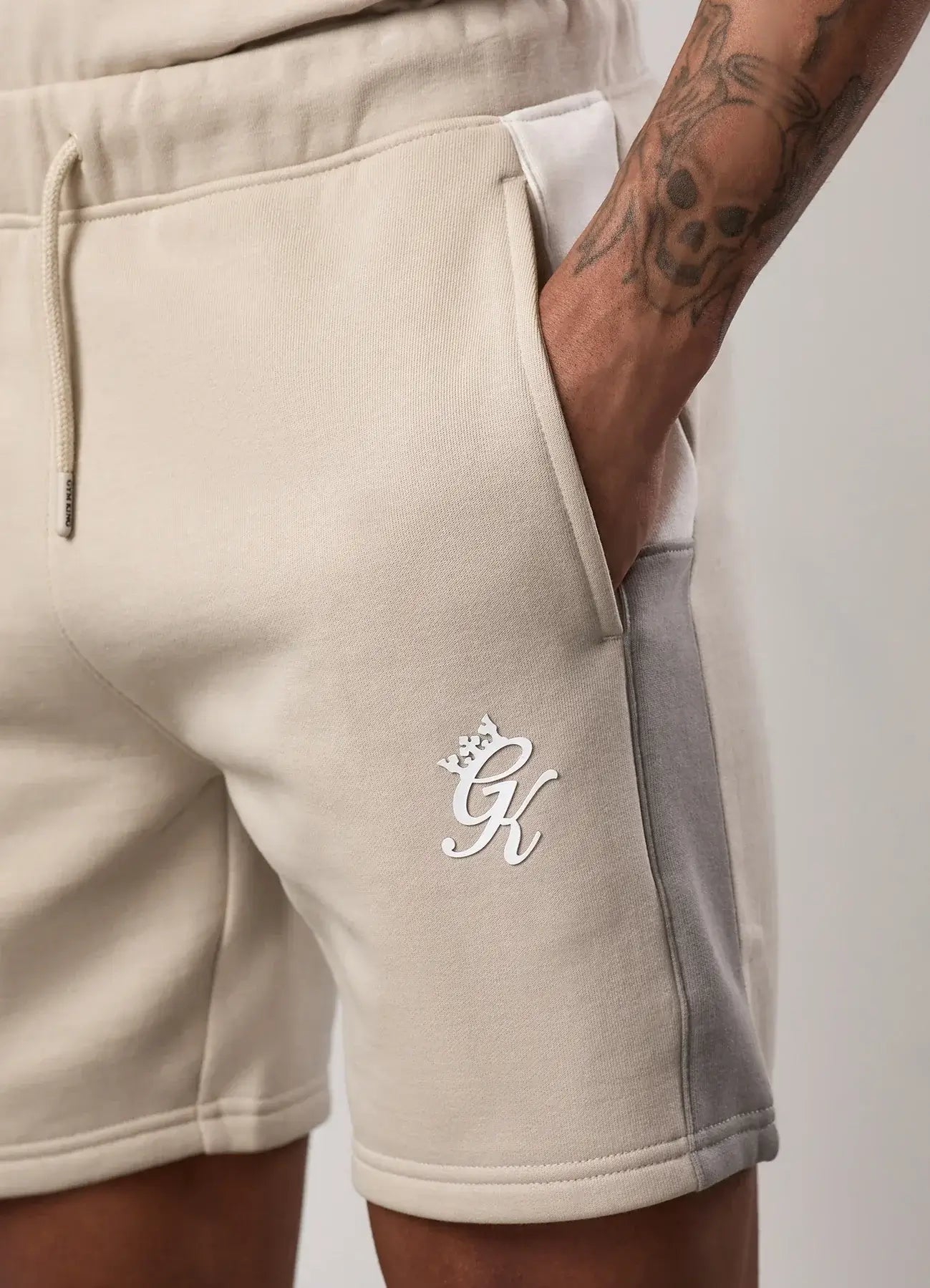 Gym King Contrast Panel Shorts - Taupe/Light Stone/White