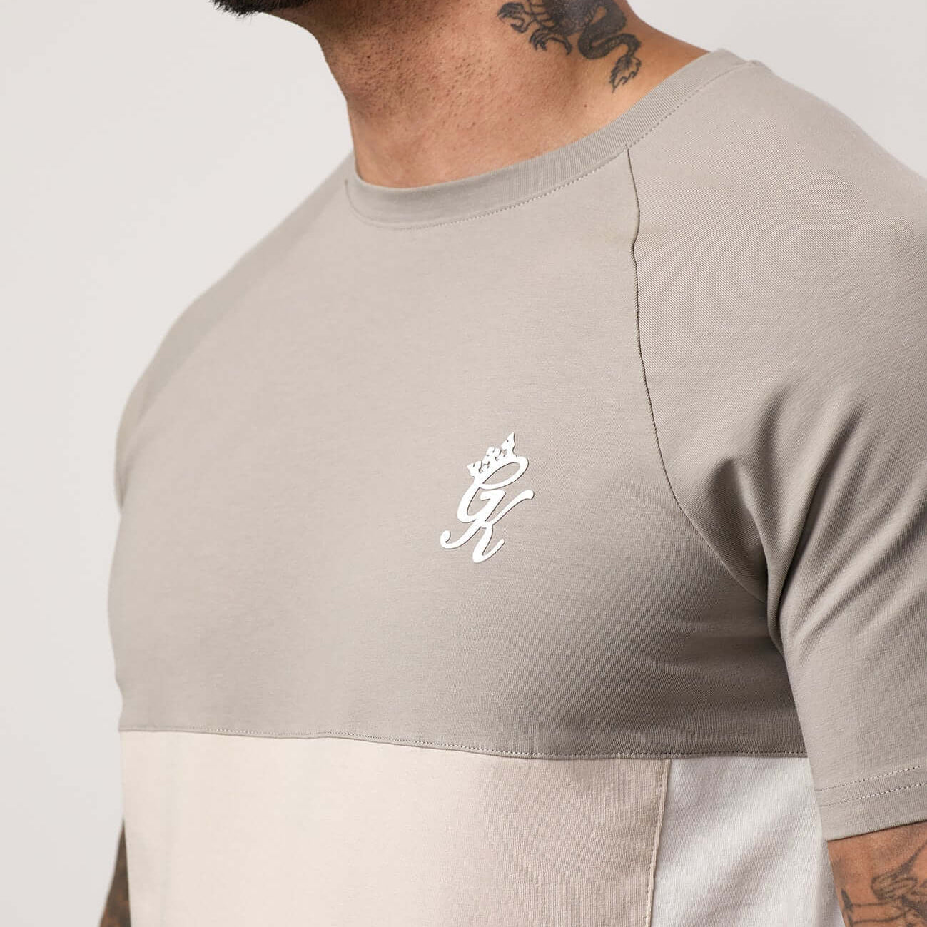 Gym King Contrast Panel Tee - Light Stone/Taupe/White, T-Shirt