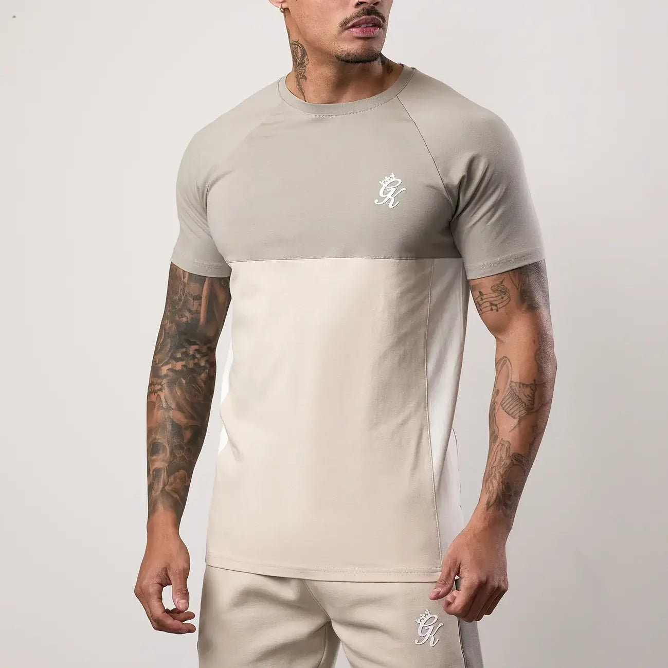 Gym King Contrast Panel Tee - Light Stone/Taupe/White, T-Shirt