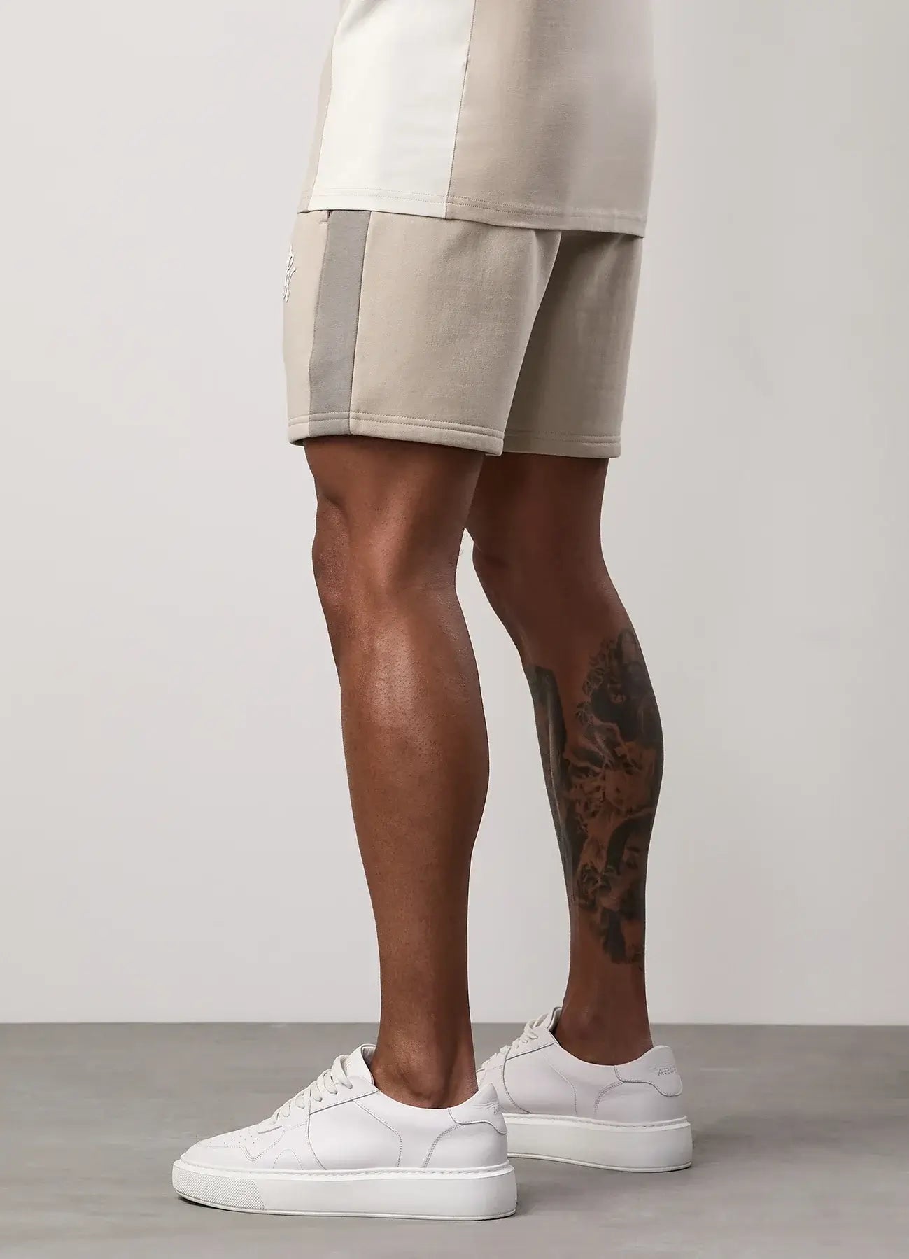 Gym King Contrast Panel Shorts - Taupe/Light Stone/White