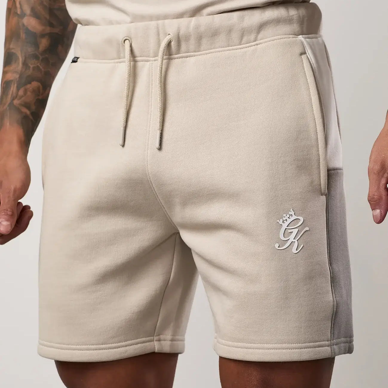 Gym King Contrast Panel Shorts - Taupe/Light Stone/White