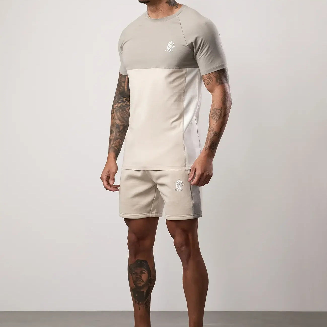 Gym King Contrast Panel Tee - Light Stone/Taupe/White, T-Shirt