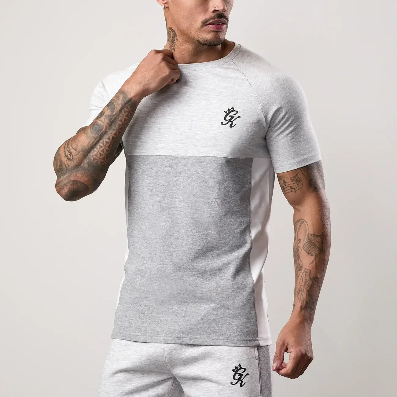 Gym King Contrast Panel Tee - Snow Marl/Light Grey/White, T-Shirt