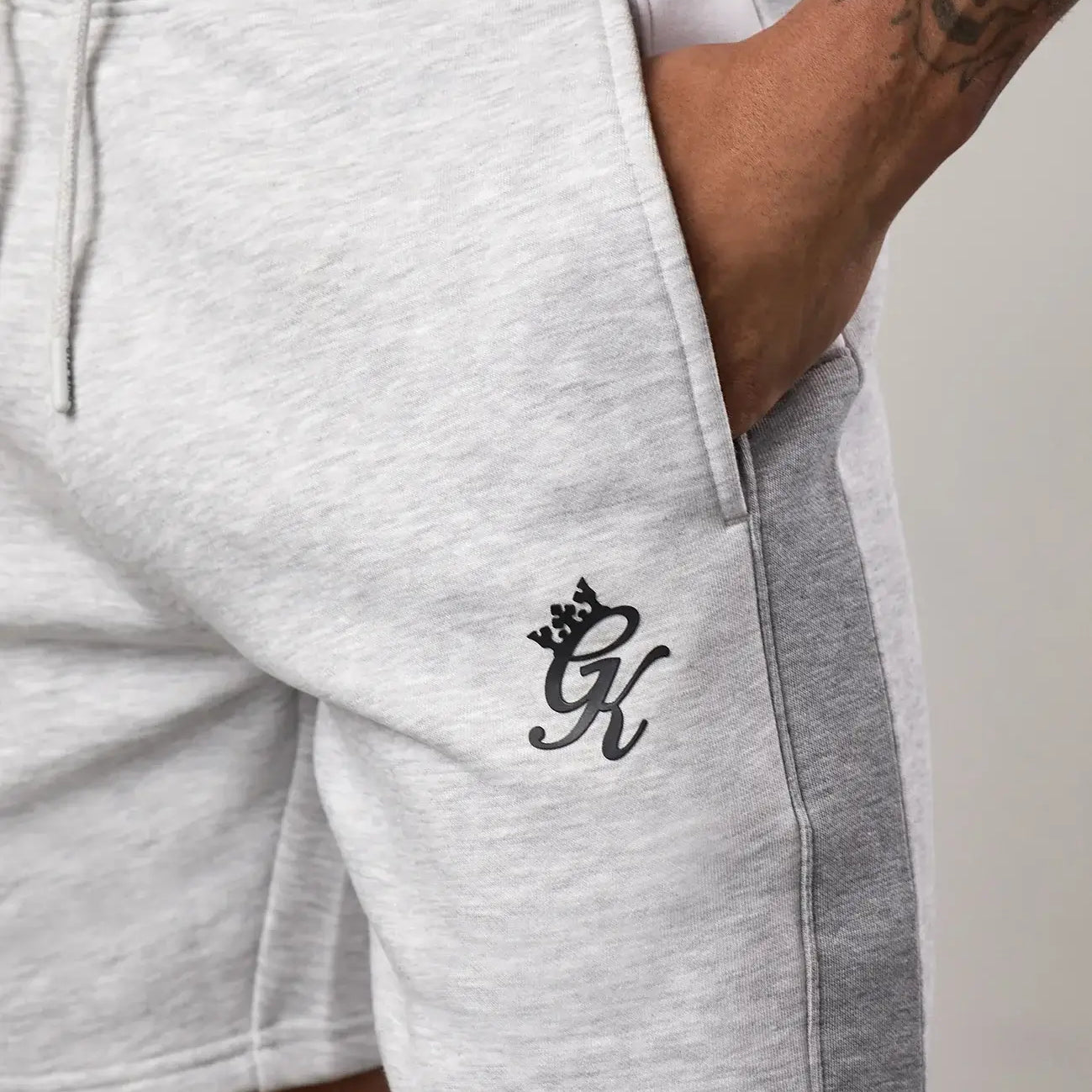 Gym King Contrast Panel Fleece Shorts - Snow Marl/Light Grey/White