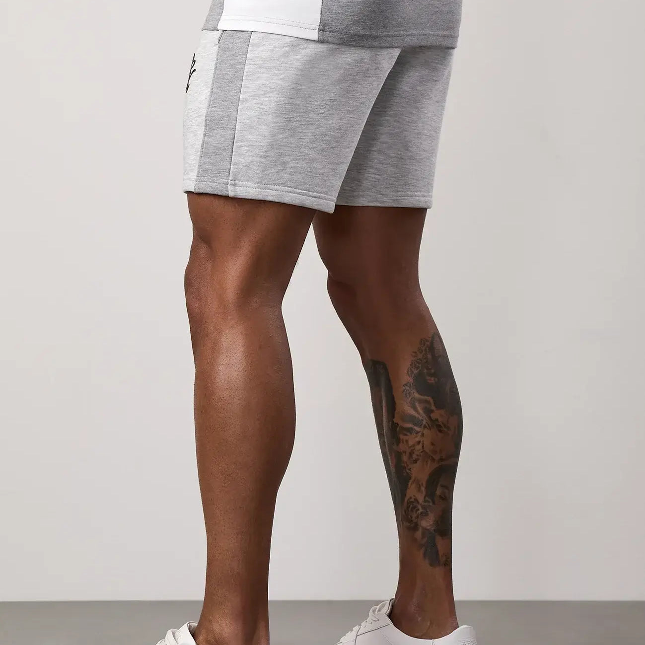 Gym King Contrast Panel Fleece Shorts - Snow Marl/Light Grey/White